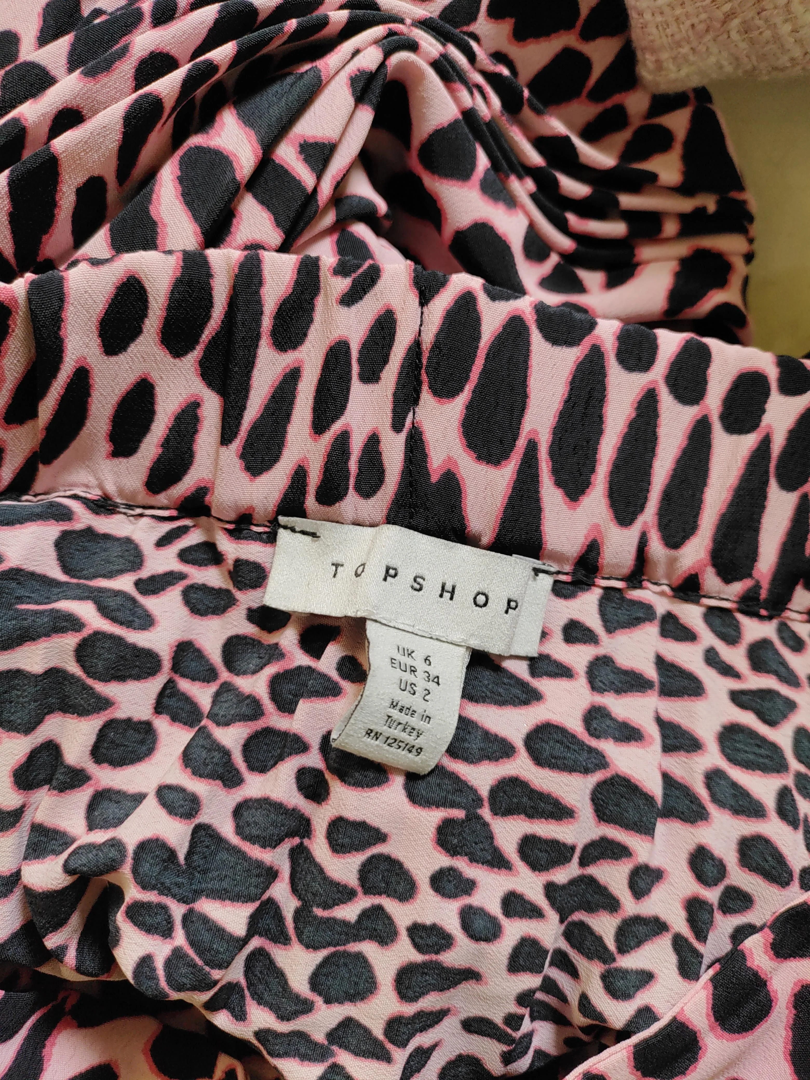 Topshop Women's Midi Skirt XS Pink Animal Print 100% Polyester Midi Pleated - Image 5