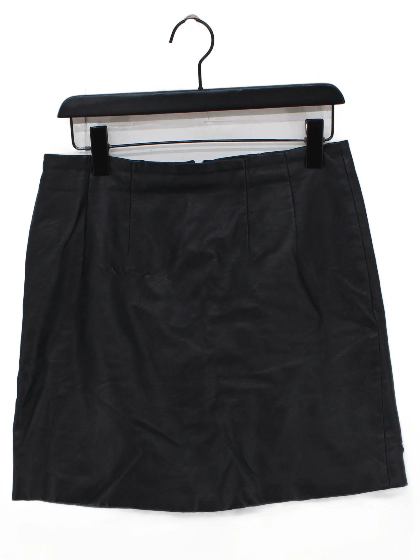 Topshop Women's Mini Skirt UK 12 Black Faux Leather with Polyester, Cotton Mini