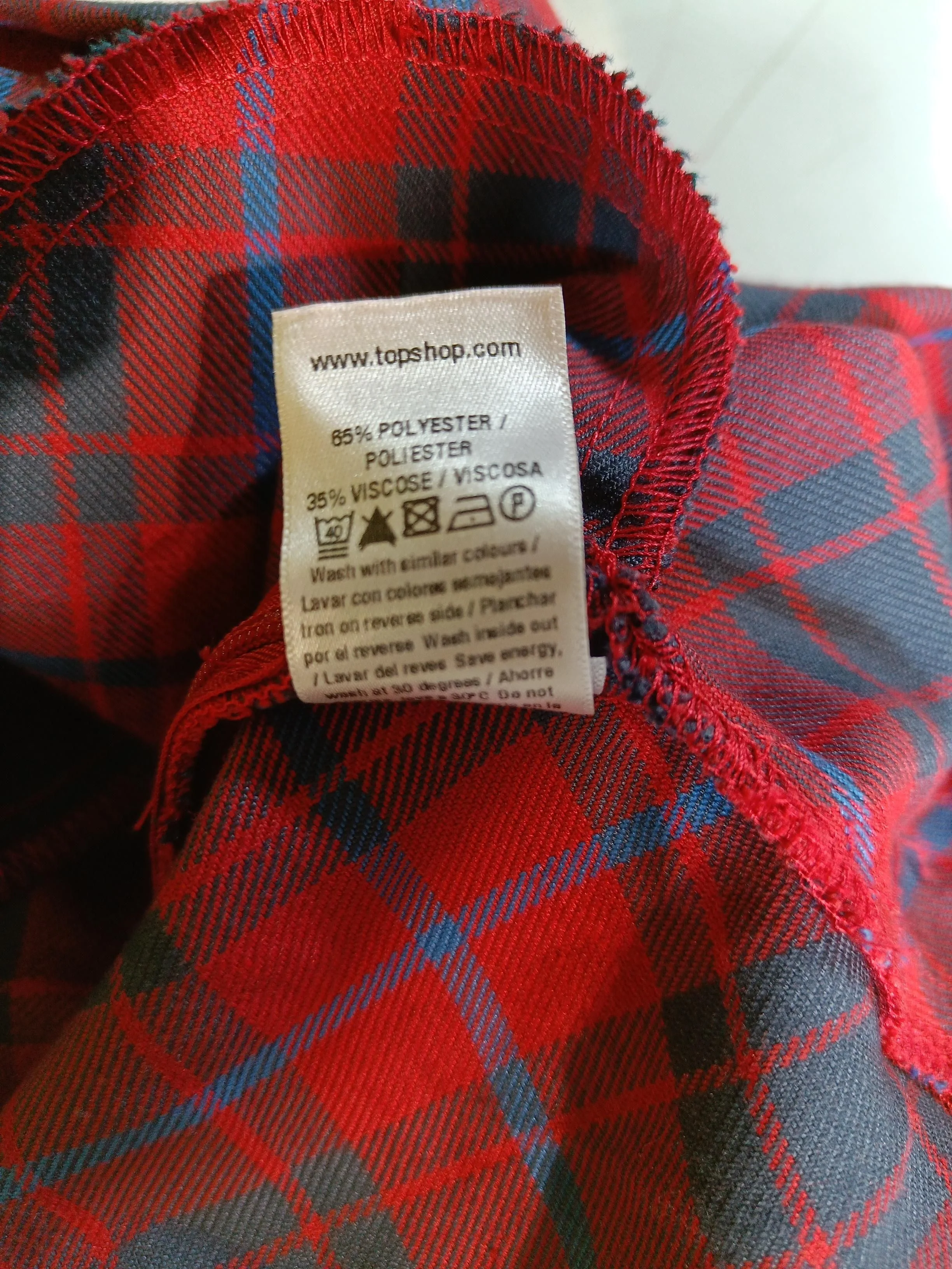 Topshop Women's Mini Skirt UK 12 Red Checkered Polyester with Viscose Short Mini - Image 6