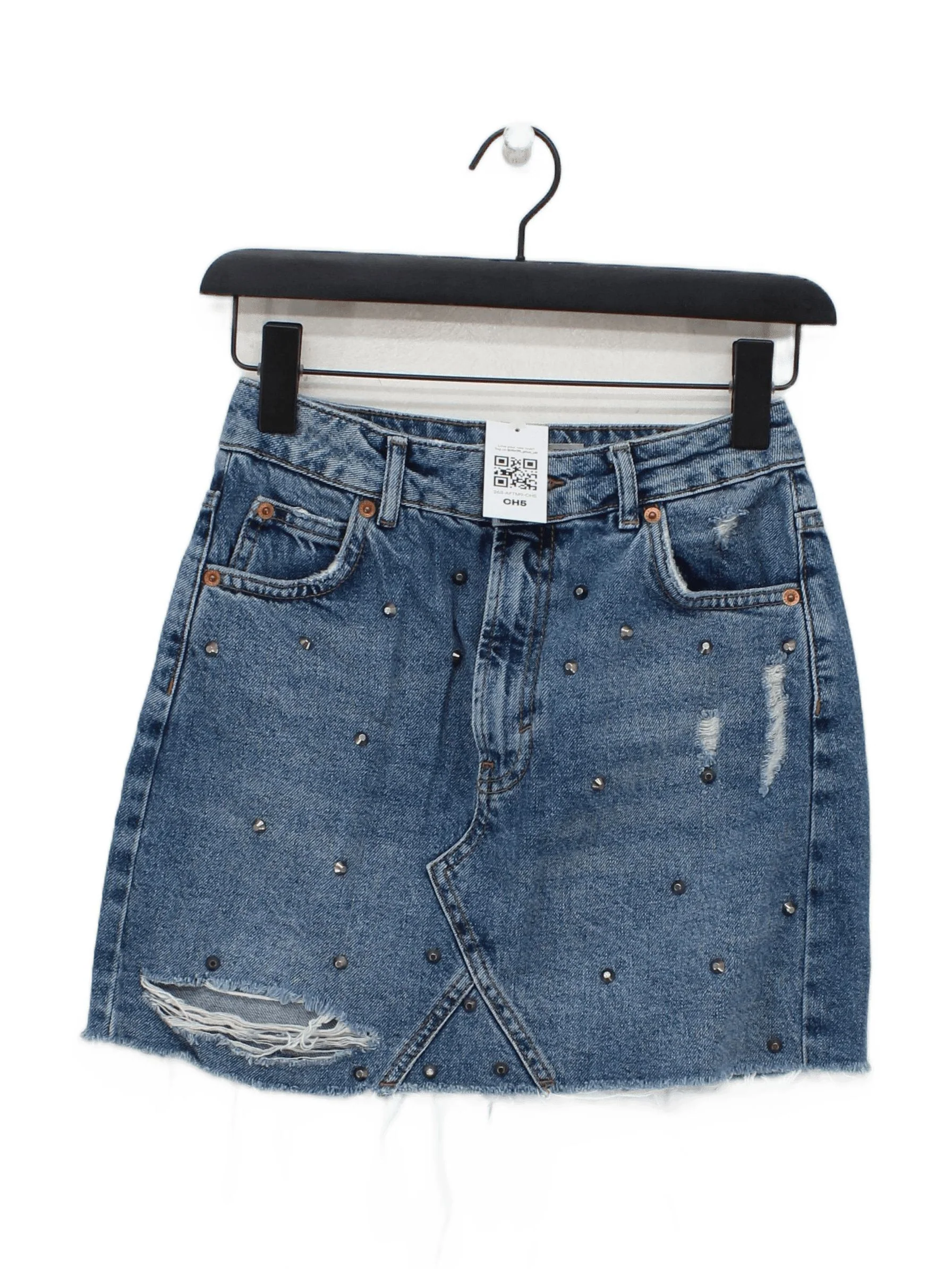 Topshop Women's Mini Skirt UK 6 Blue 100% Cotton Short Mini