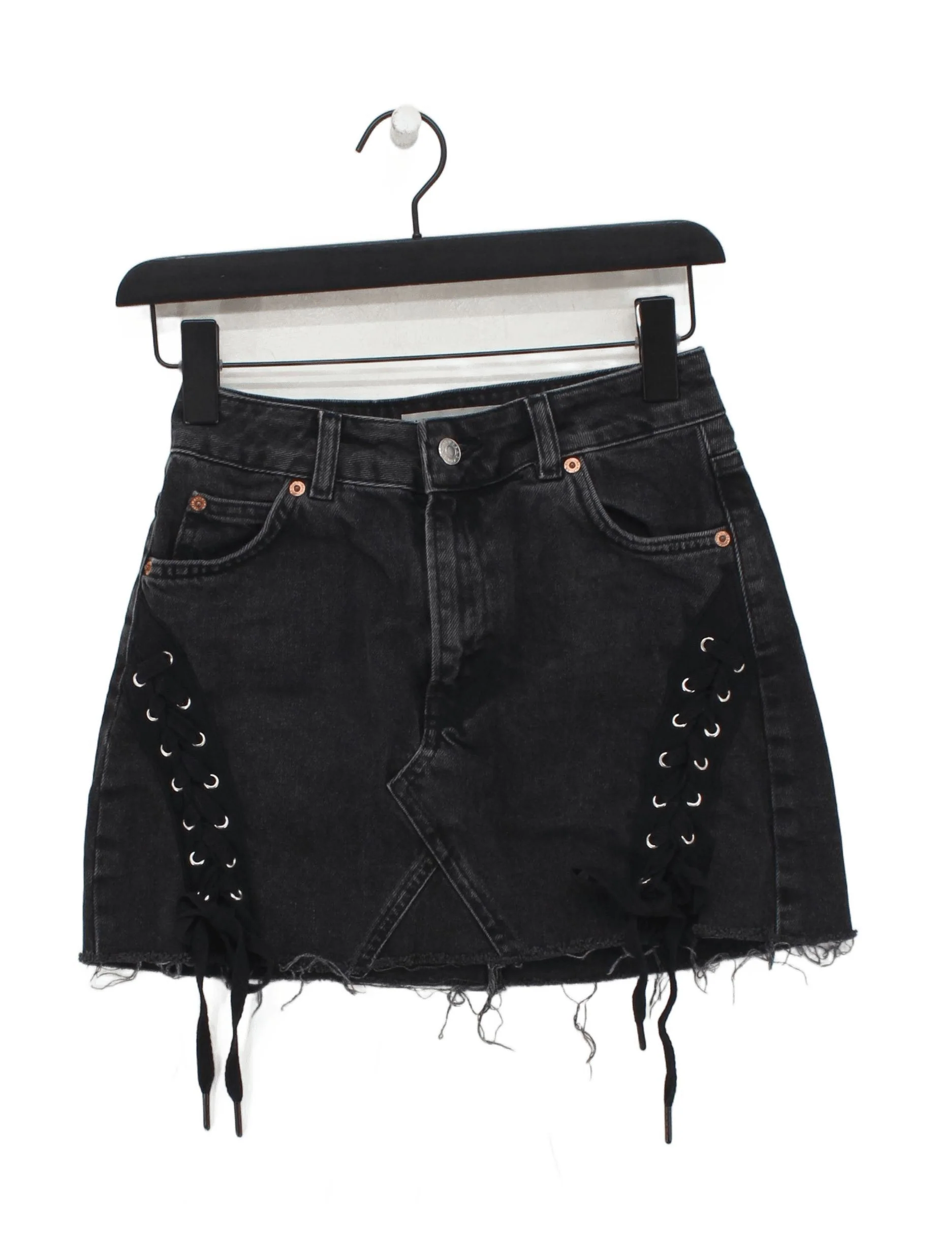 Topshop Women's Mini Skirt UK 8 Black 100% Cotton Short Mini