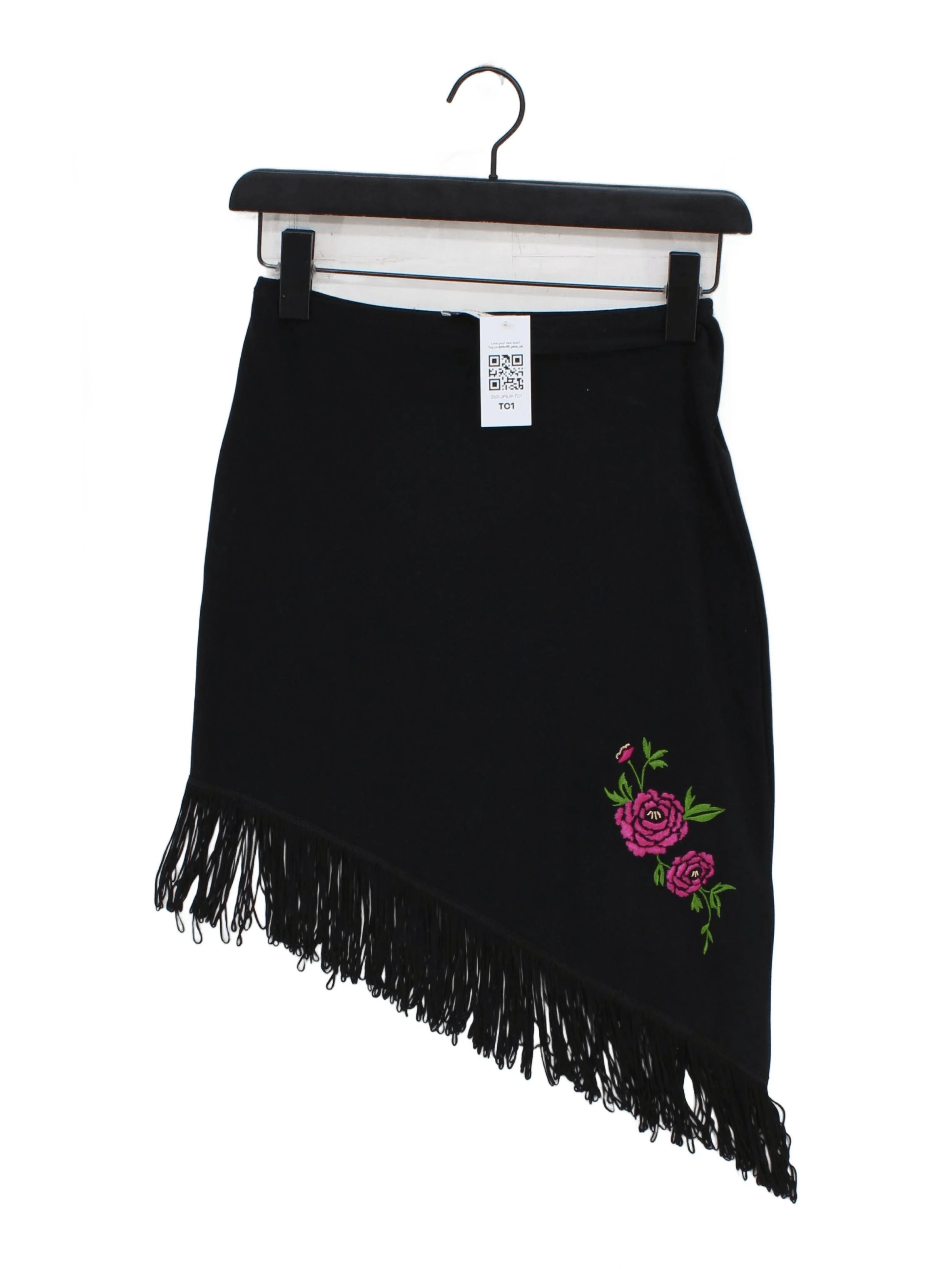 Topshop Women's Mini Skirt UK 8 Black Floral Polyester with Elastane Short Mini