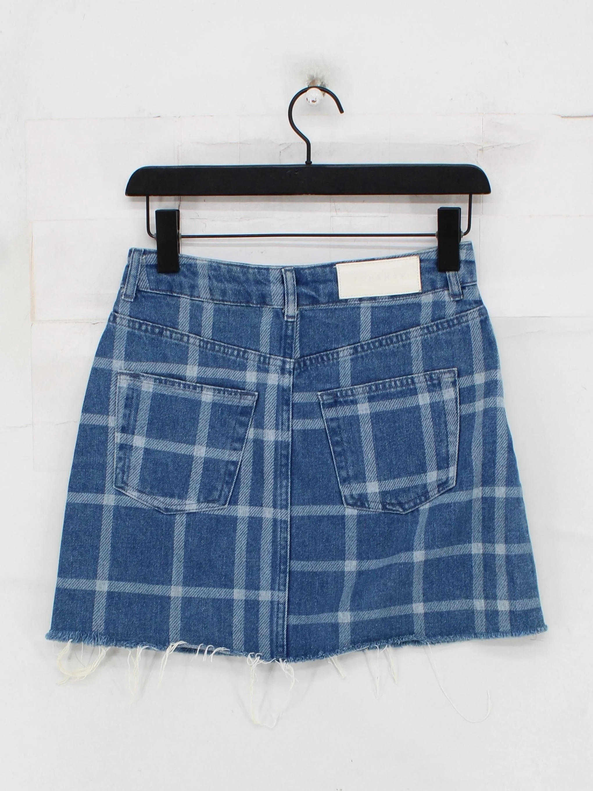 Topshop Women's Mini Skirt UK 8 Blue Checkered 100% Cotton Short Mini - Image 2