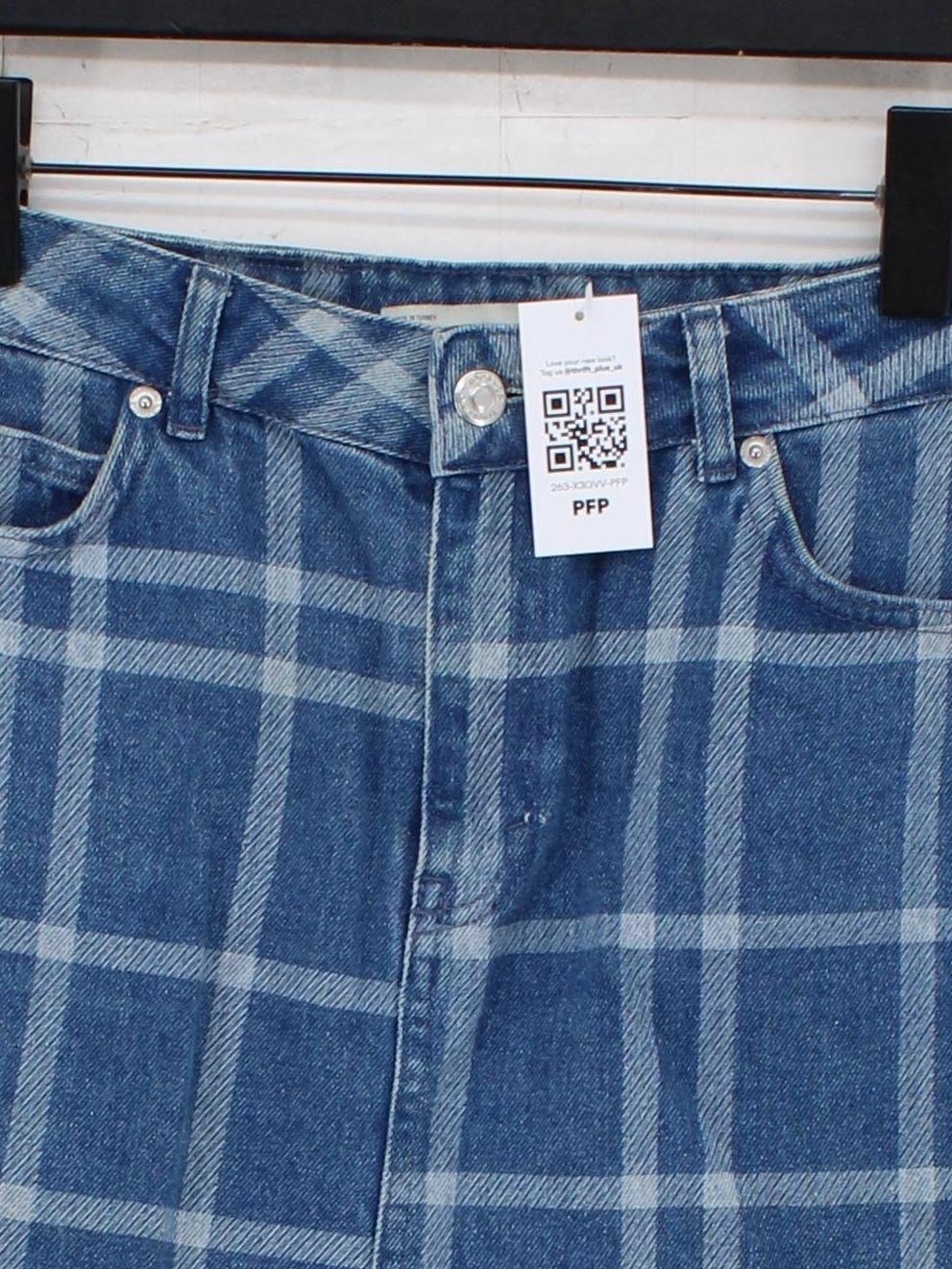 Topshop Women's Mini Skirt UK 8 Blue Checkered 100% Cotton Short Mini - Image 3