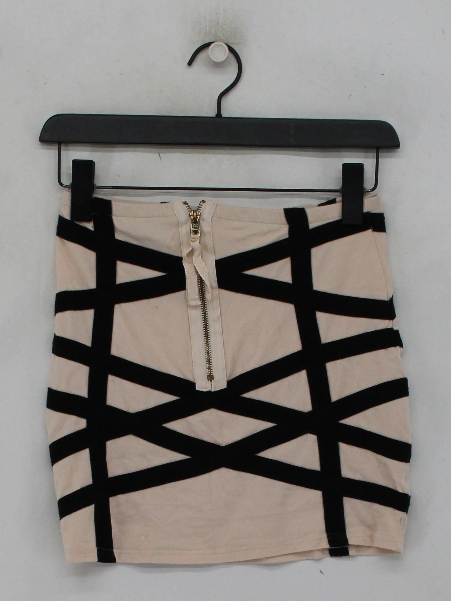 Topshop Women's Mini Skirt UK 8 Cream Geometric Cotton with Elastane Short Mini - Image 2