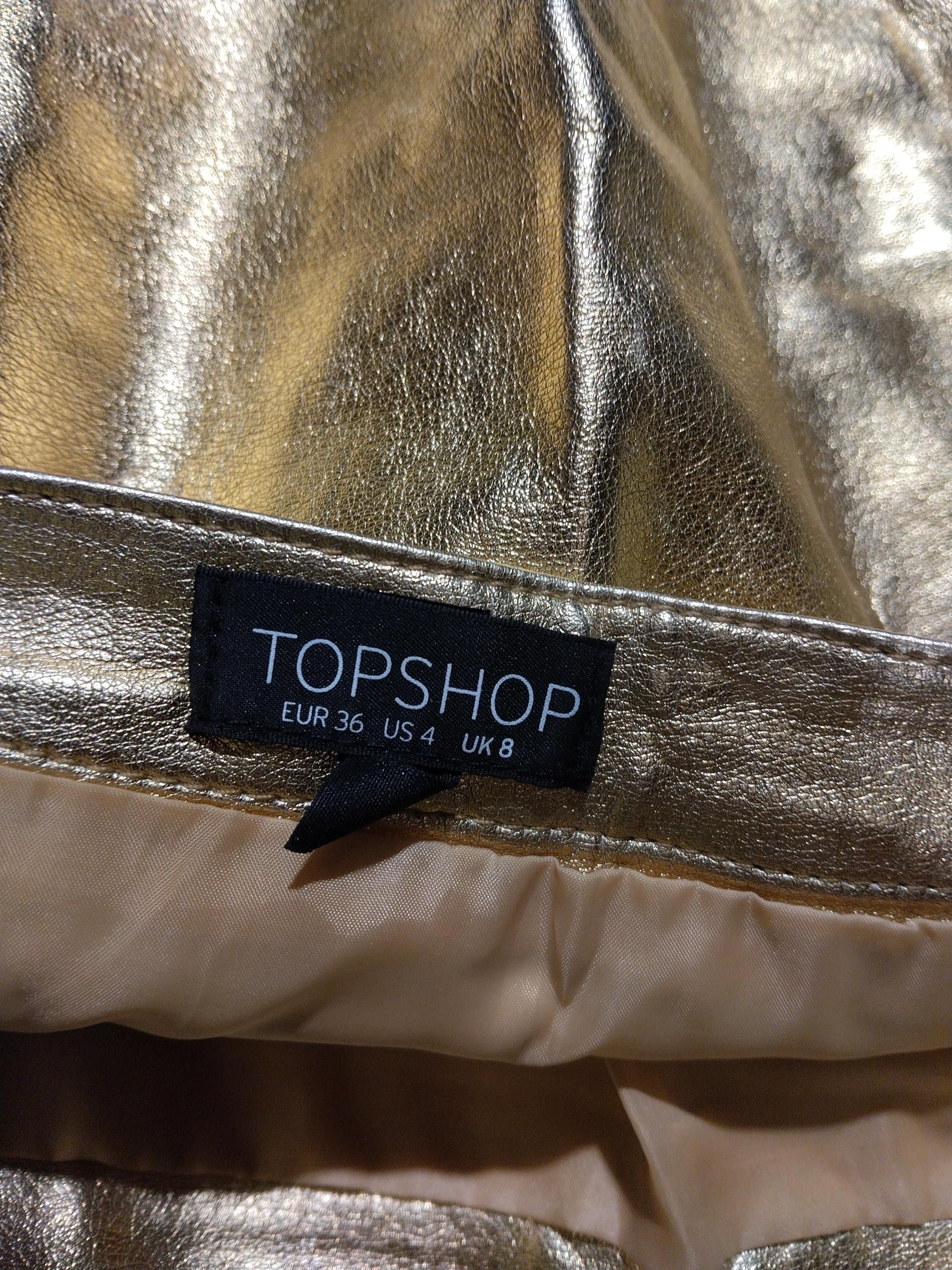 Topshop Women's Mini Skirt UK 8 Gold Faux Leather with Viscose, Polyester Mini - Image 5