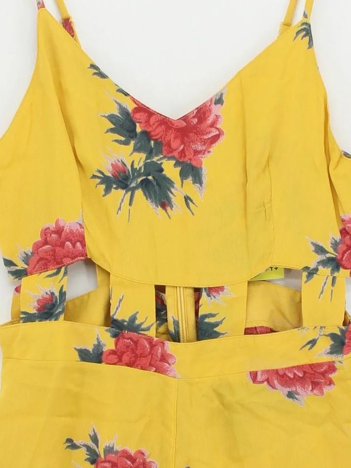 Topshop Women's Playsuit UK 10 Yellow Floral 100% Viscose Playsuit - Image 3