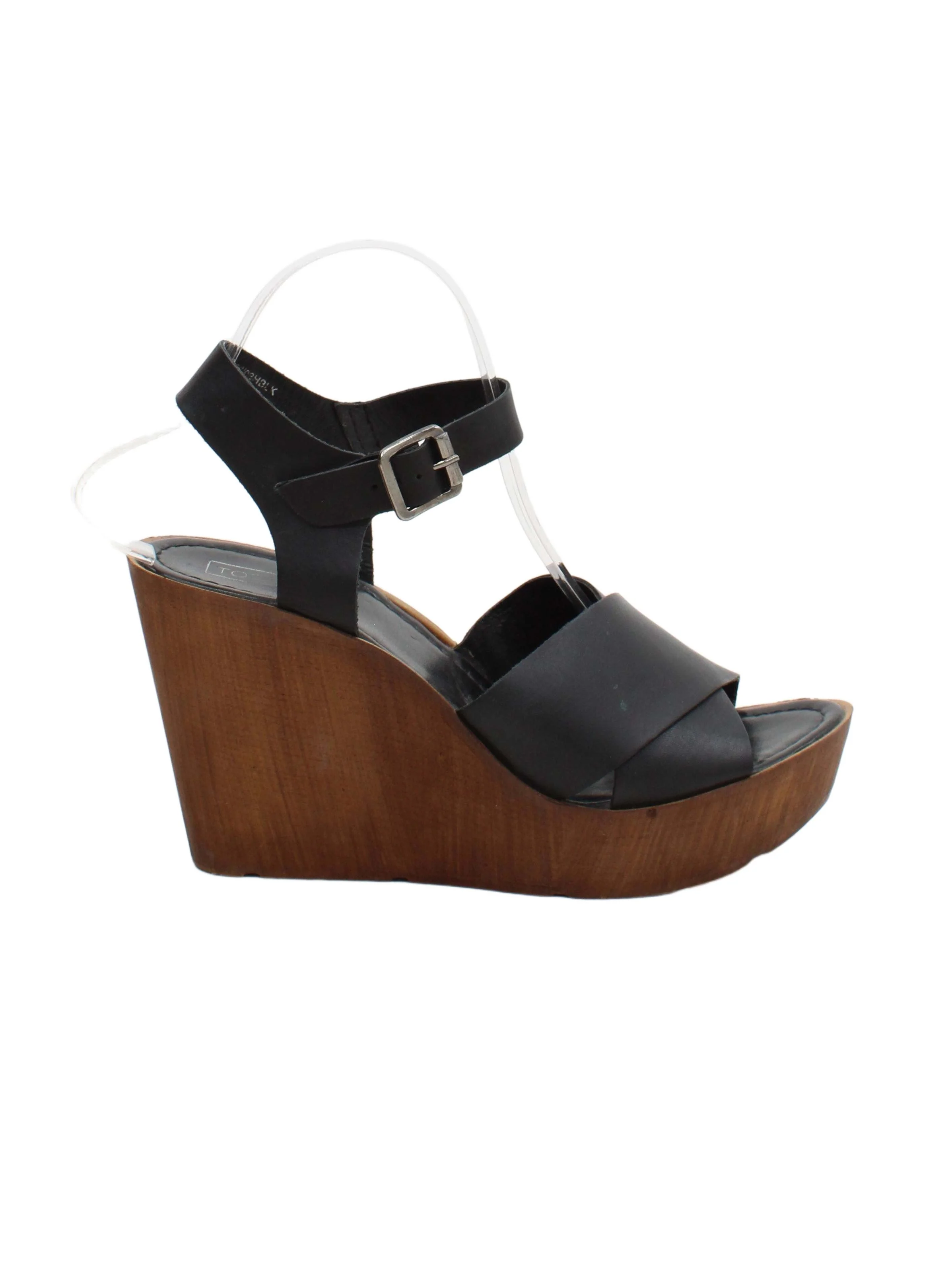 Topshop Women's Sandals UK 7 Black 100% Leather Strappy