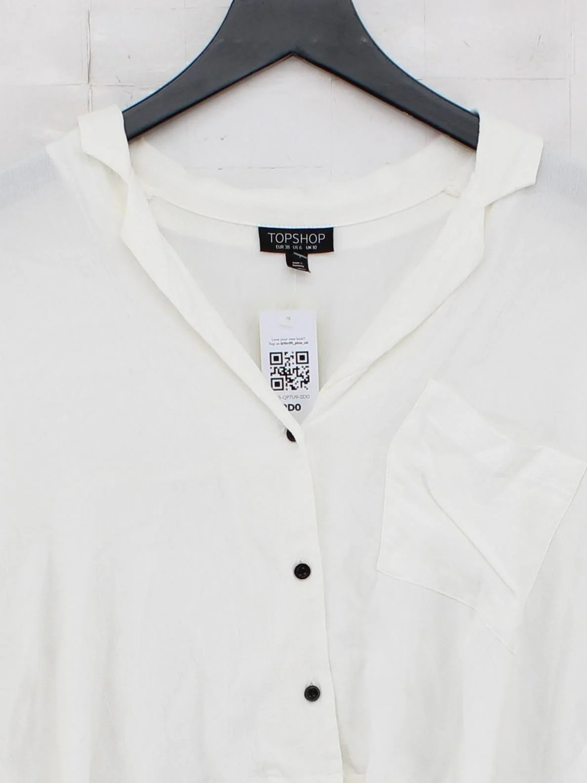 Topshop Women's Shirt M White 100% Viscose Short Sleeve Collared Basic - Image 3