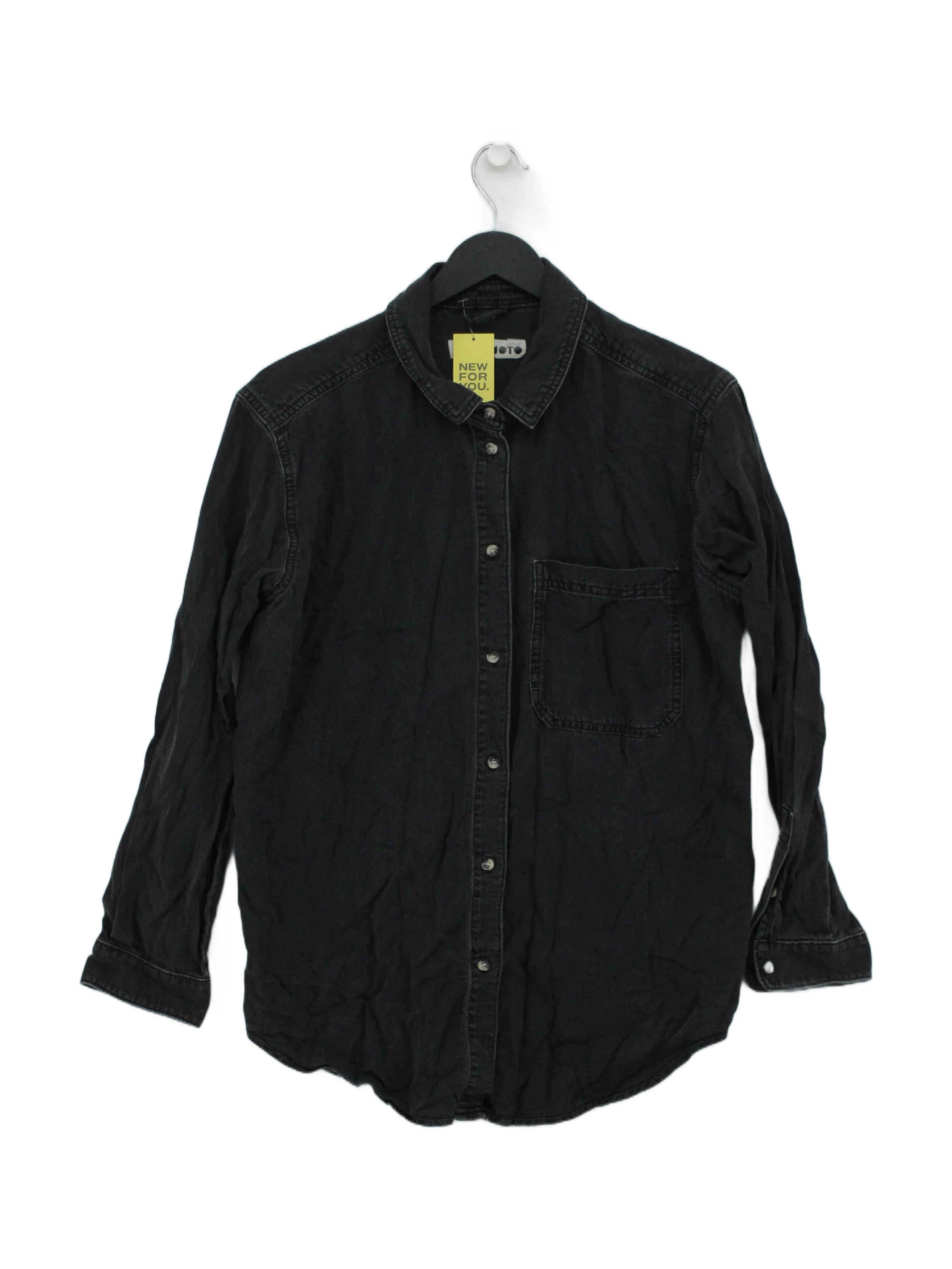 Topshop Women's Shirt S Black 100% Cotton Long Sleeve Collared Basic