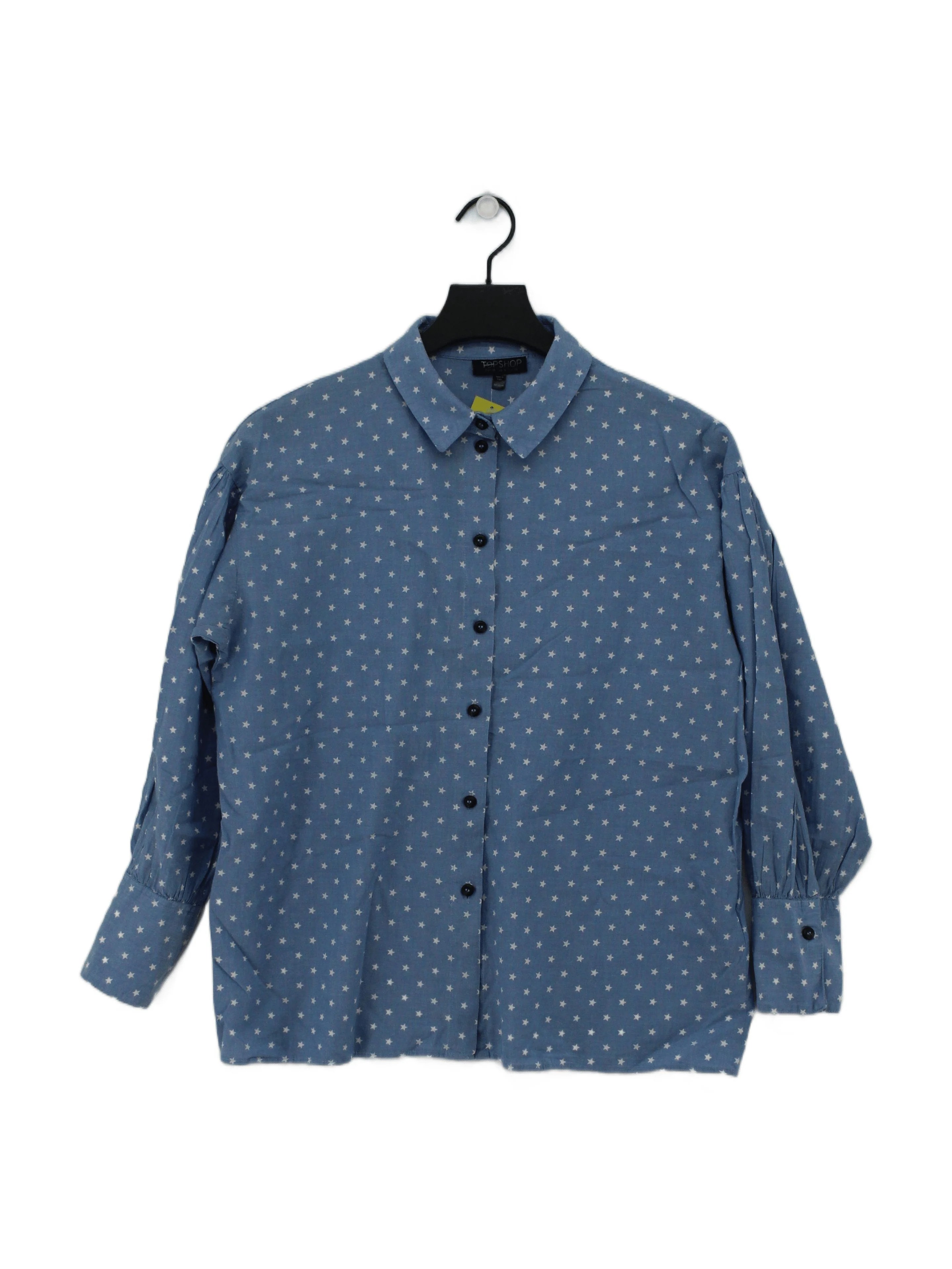 Topshop Women's Shirt S Blue 100% Cotton Long Sleeve Collared Basic