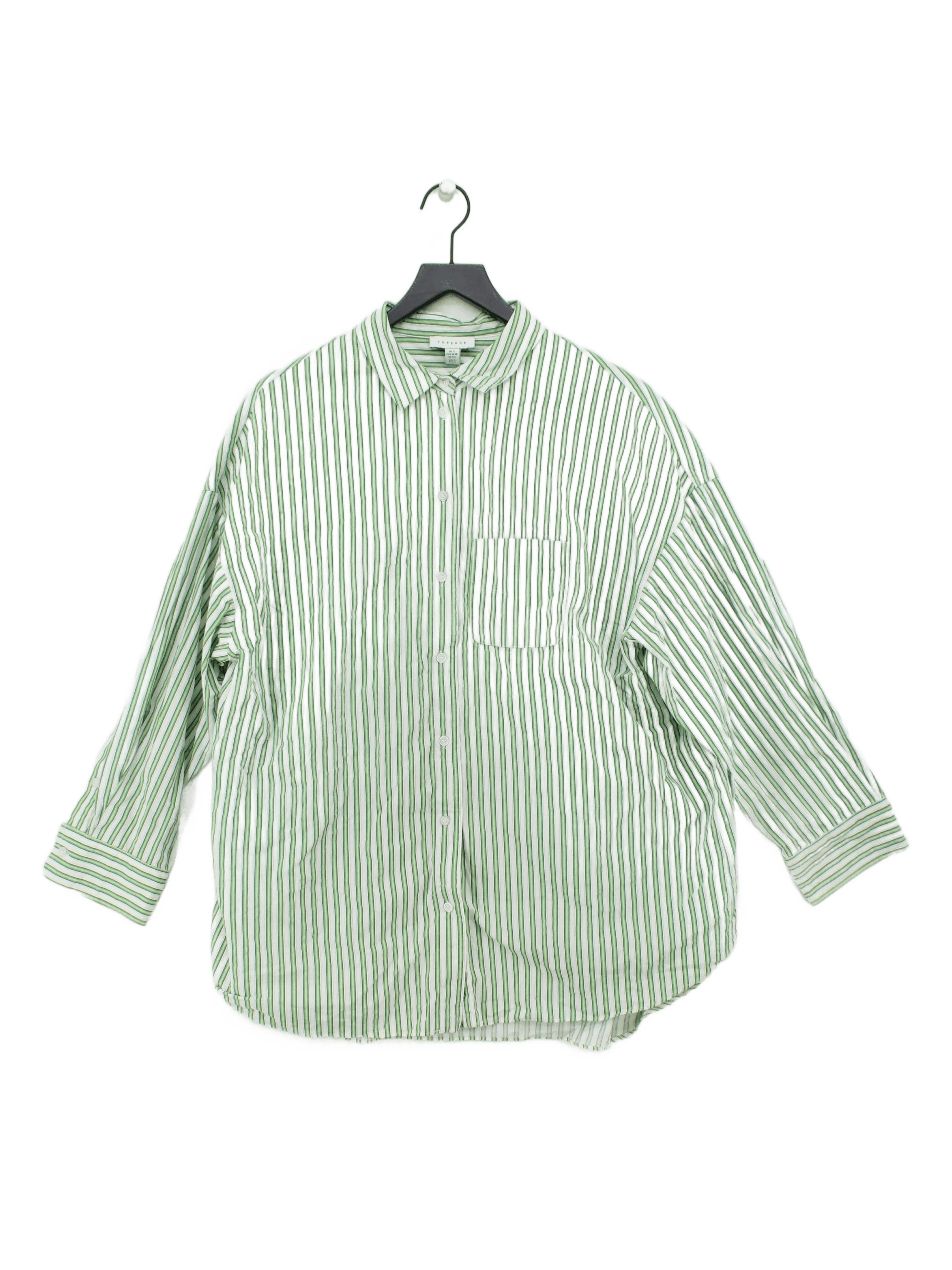 Topshop Women's Shirt S Multi Striped 100% Cotton Long Sleeve Collared Basic