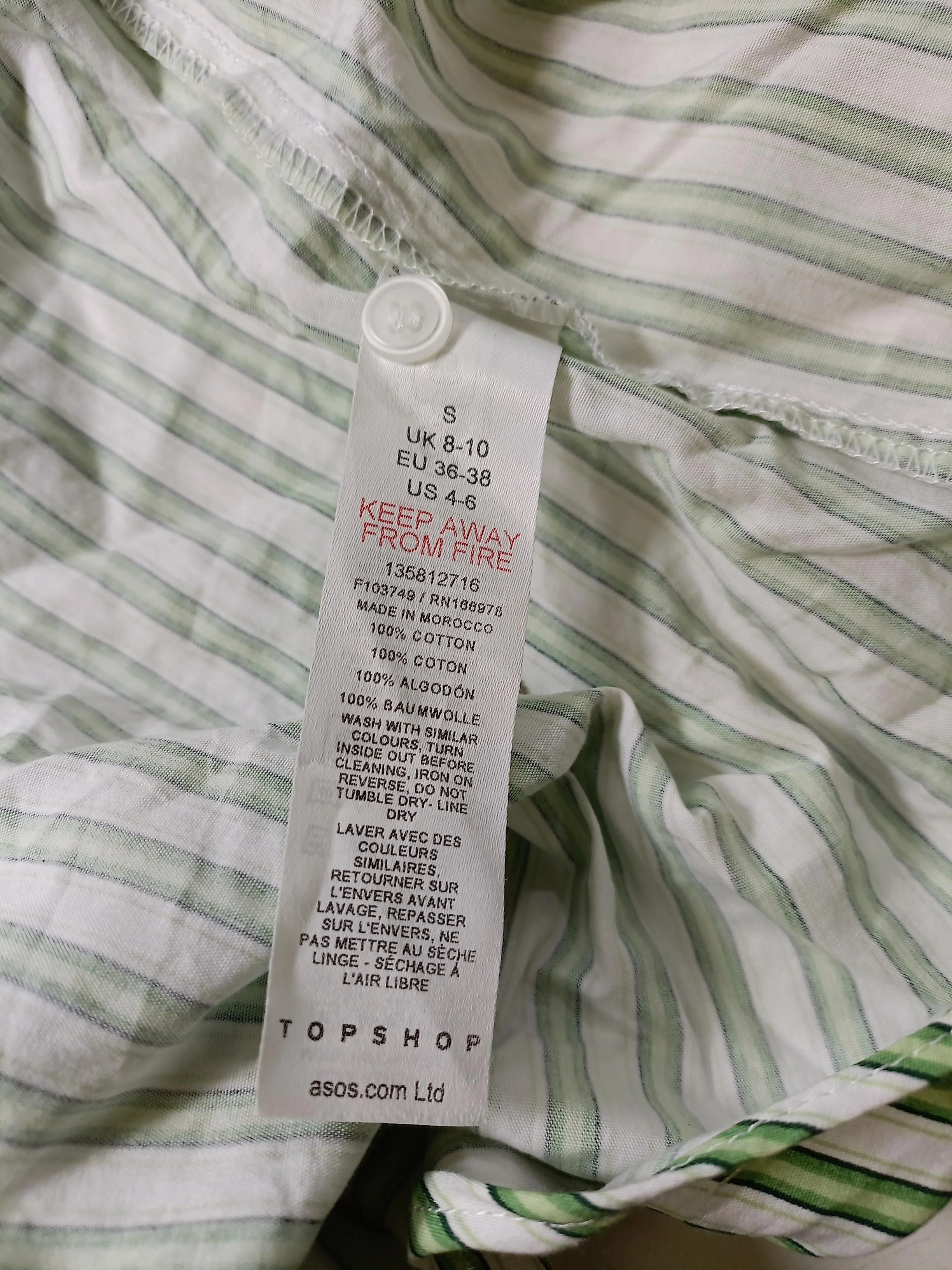 Topshop Women's Shirt S Multi Striped 100% Cotton Long Sleeve Collared Basic - Image 6