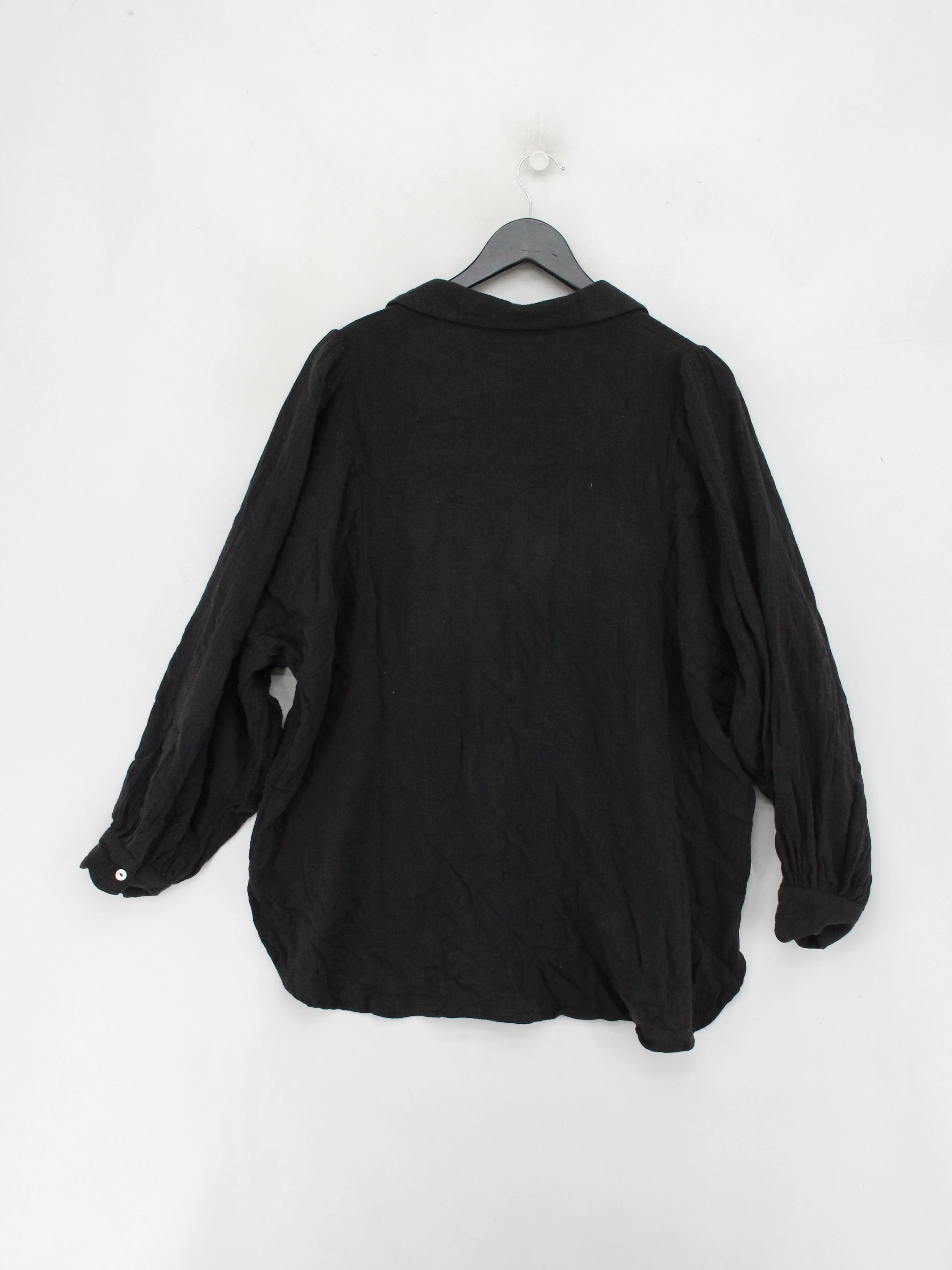 Topshop Women's Shirt UK 10 Black 100% Cotton Long Sleeve Collared Basic - Image 2