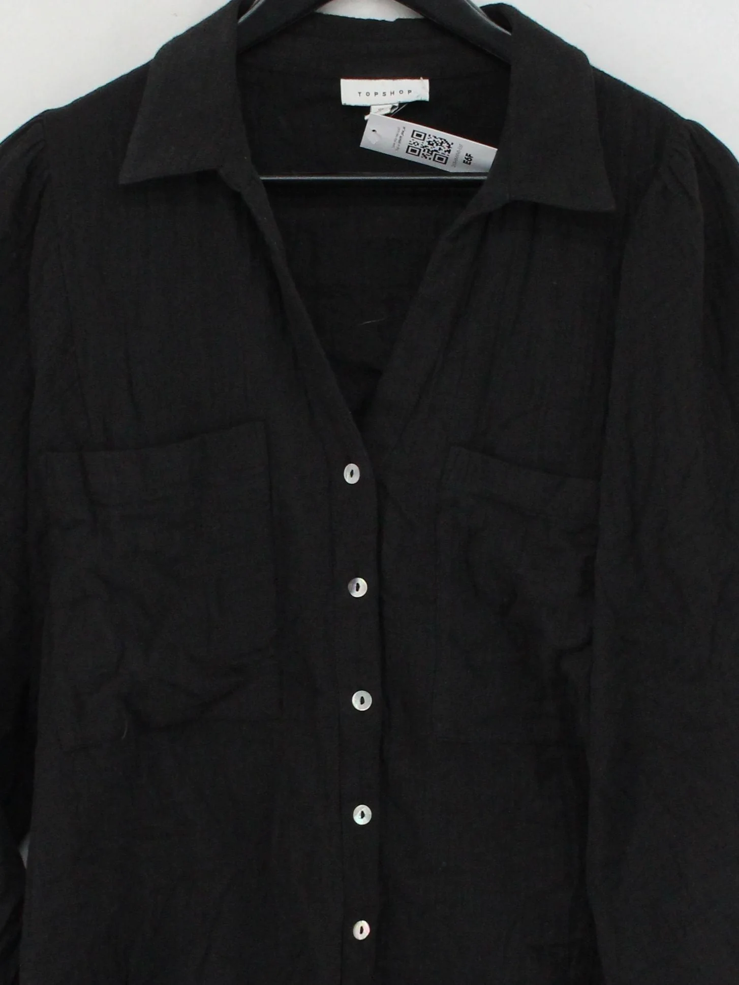 Topshop Women's Shirt UK 10 Black 100% Cotton Long Sleeve Collared Basic - Image 3