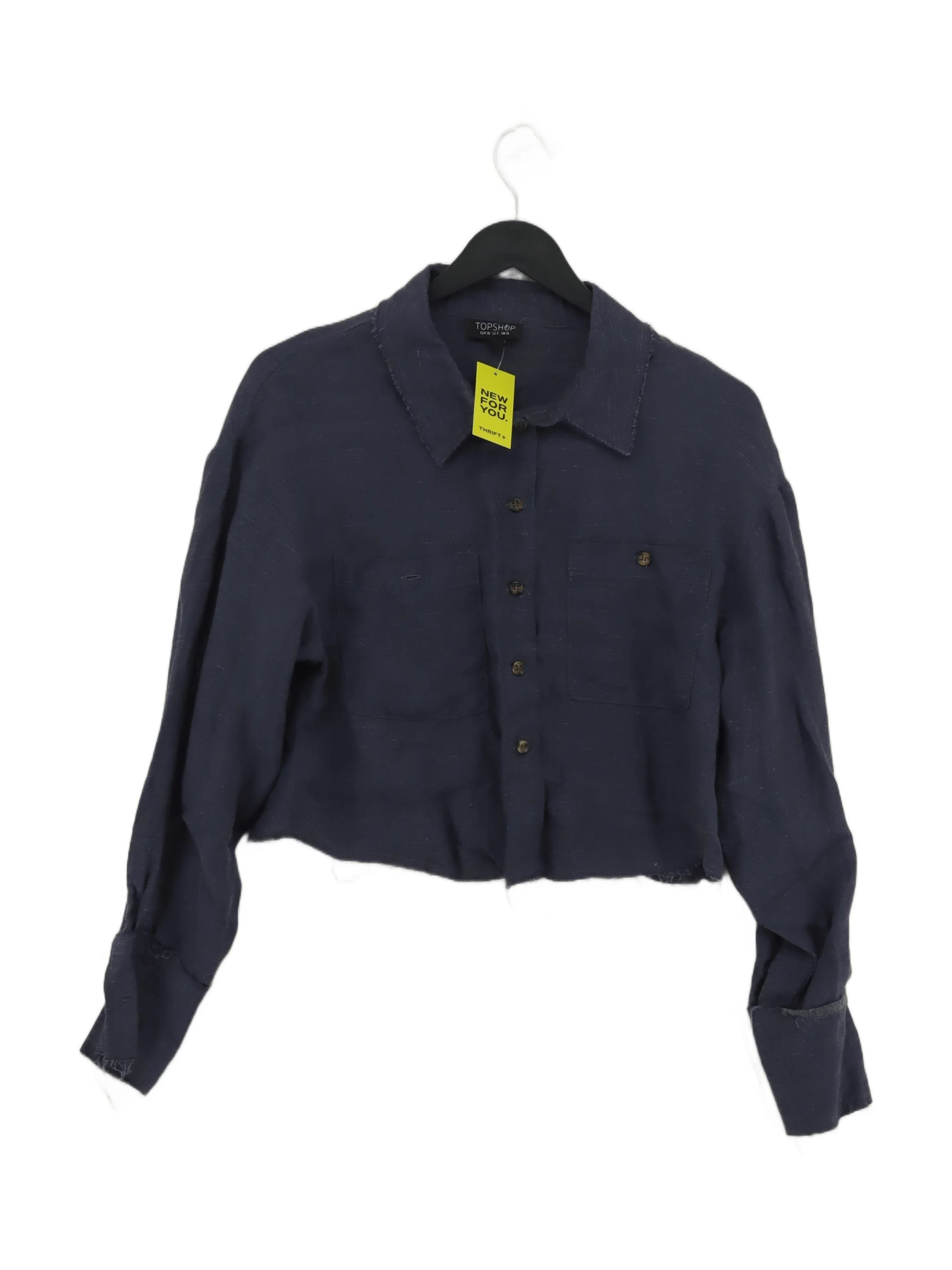 Topshop Women's Shirt UK 10 Blue Viscose with Linen, Polyester Basic