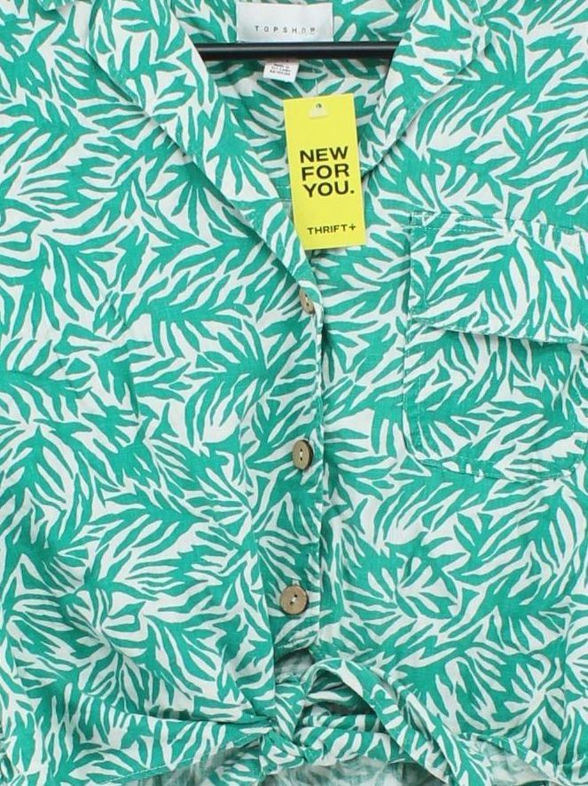 Topshop Women's Shirt UK 10 Green Linen with Viscose Basic - Image 3