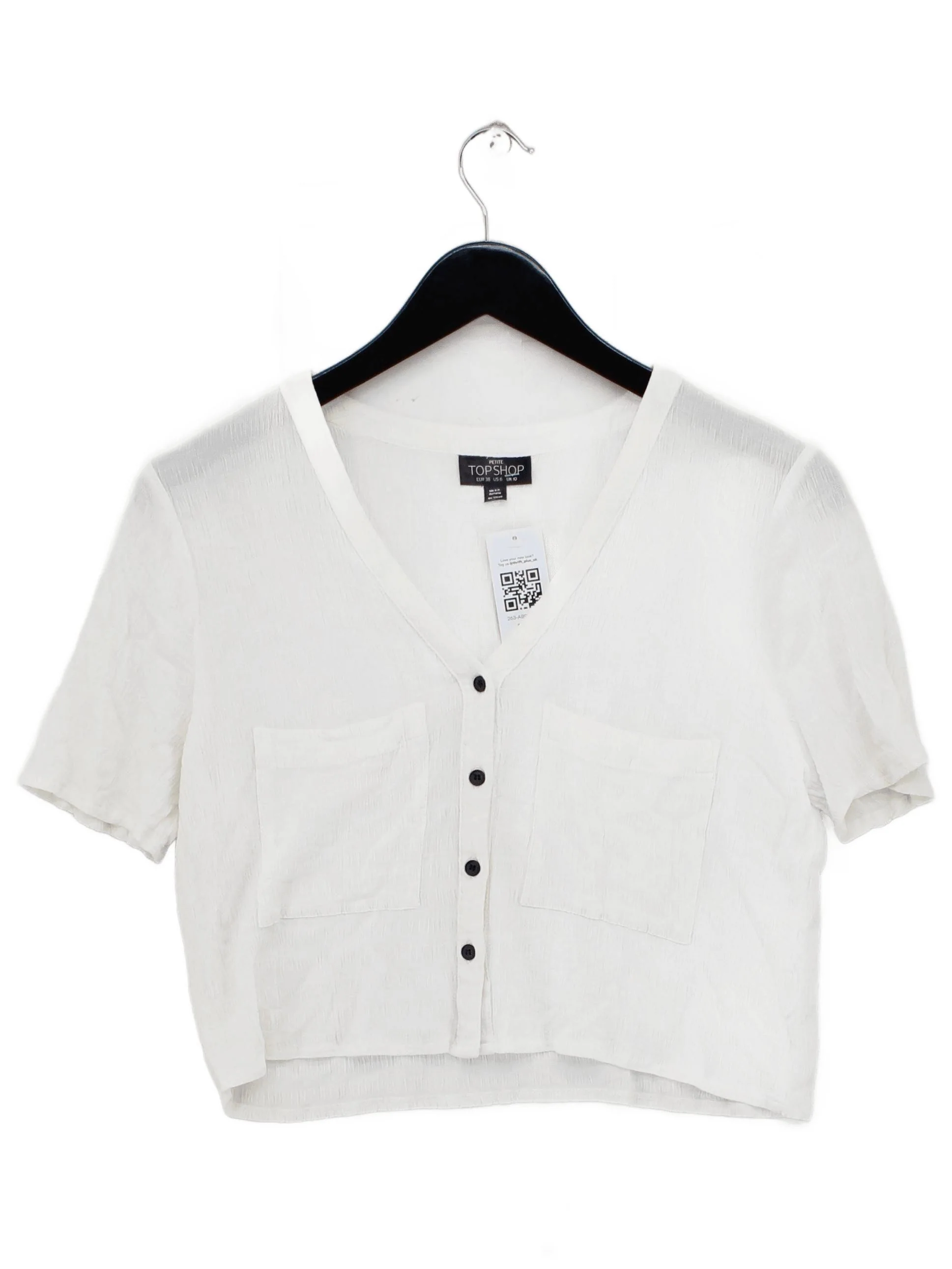 Topshop Women's Shirt UK 10 White 100% Other Short Sleeve V-Neck Basic
