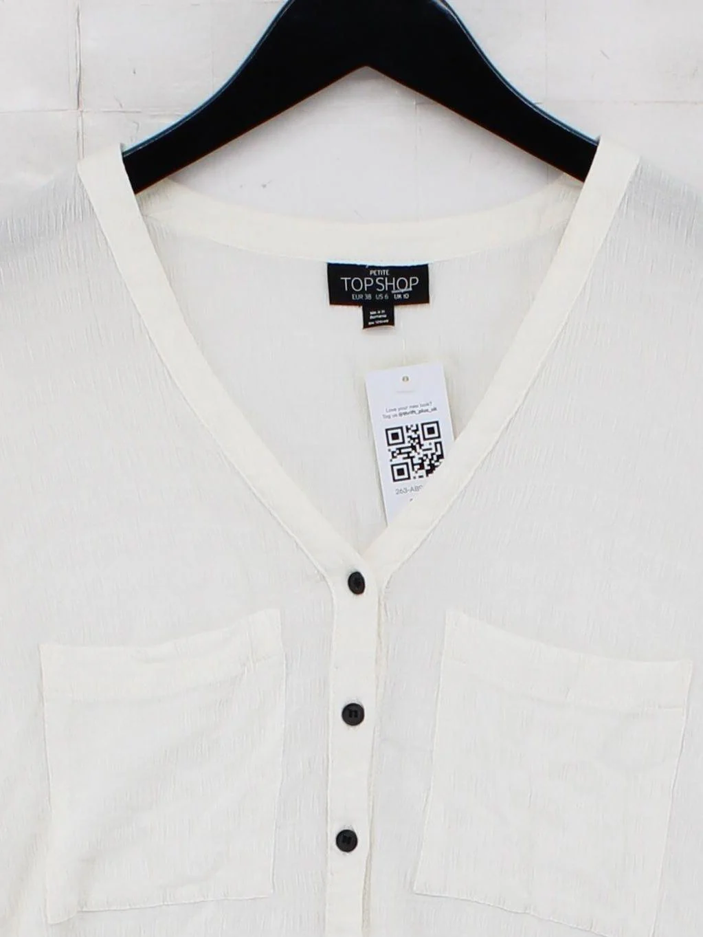 Topshop Women's Shirt UK 10 White 100% Other Short Sleeve V-Neck Basic - Image 3