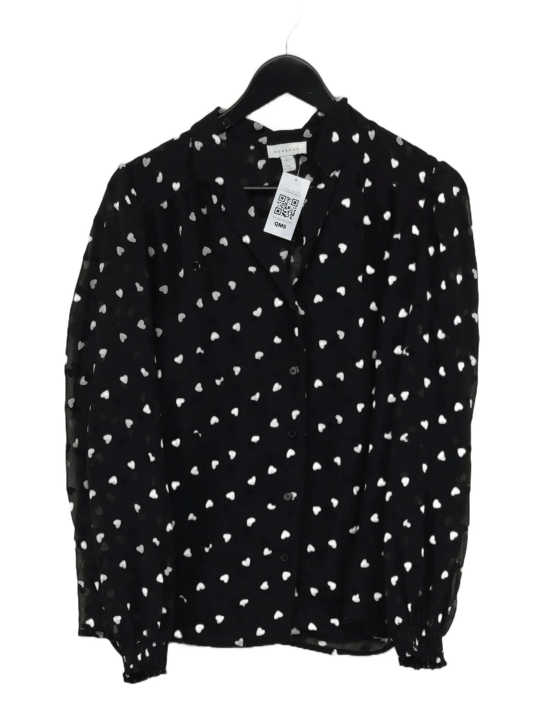 Topshop Women's Shirt UK 12 Black 100% Polyester Long Sleeve Collared Basic