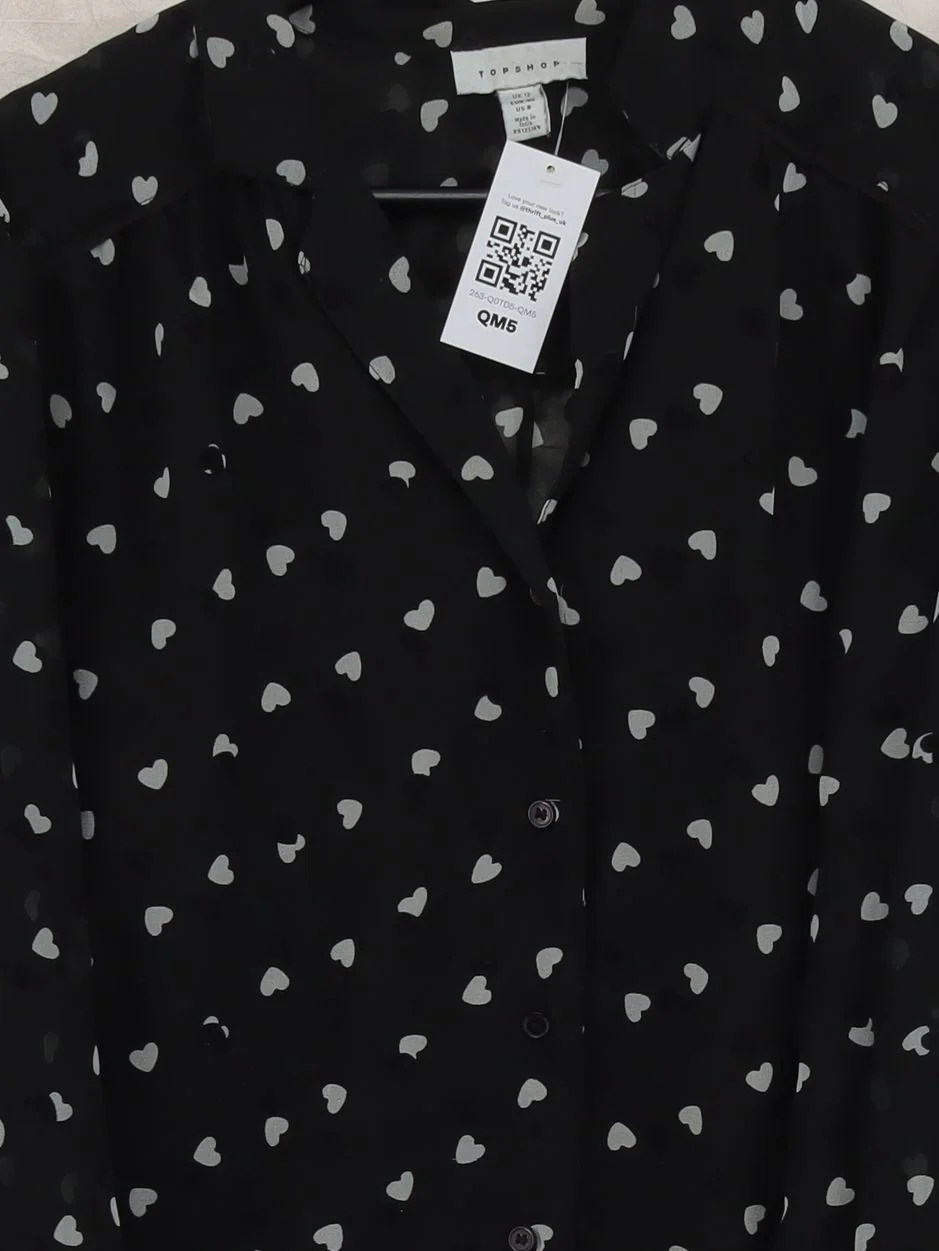 Topshop Women's Shirt UK 12 Black 100% Polyester Long Sleeve Collared Basic - Image 3