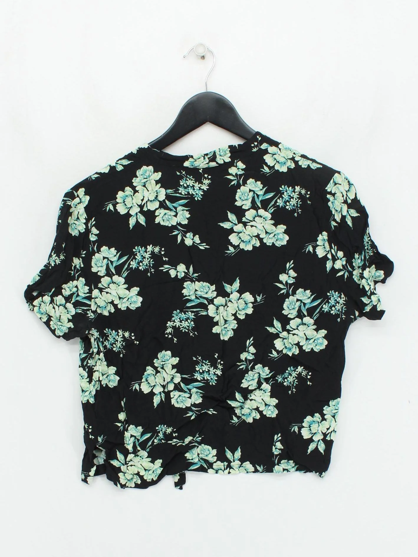 Topshop Women's Shirt UK 12 Black Floral 100% Other Short Sleeve Collared Basic - Image 2