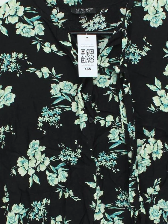 Topshop Women's Shirt UK 12 Black Floral 100% Other Short Sleeve Collared Basic - Image 3