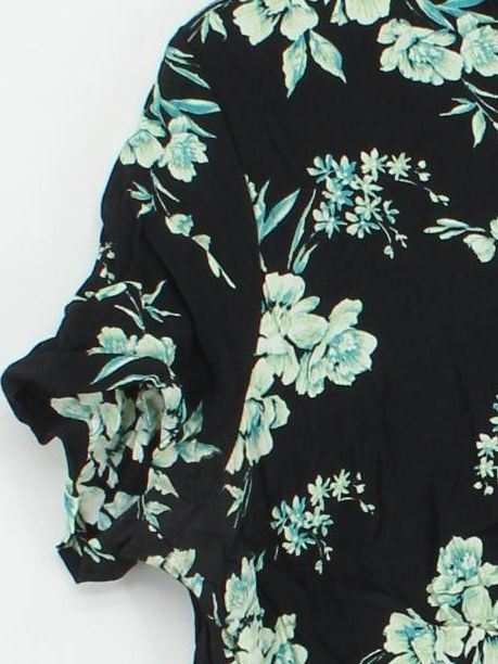 Topshop Women's Shirt UK 12 Black Floral 100% Other Short Sleeve Collared Basic - Image 4