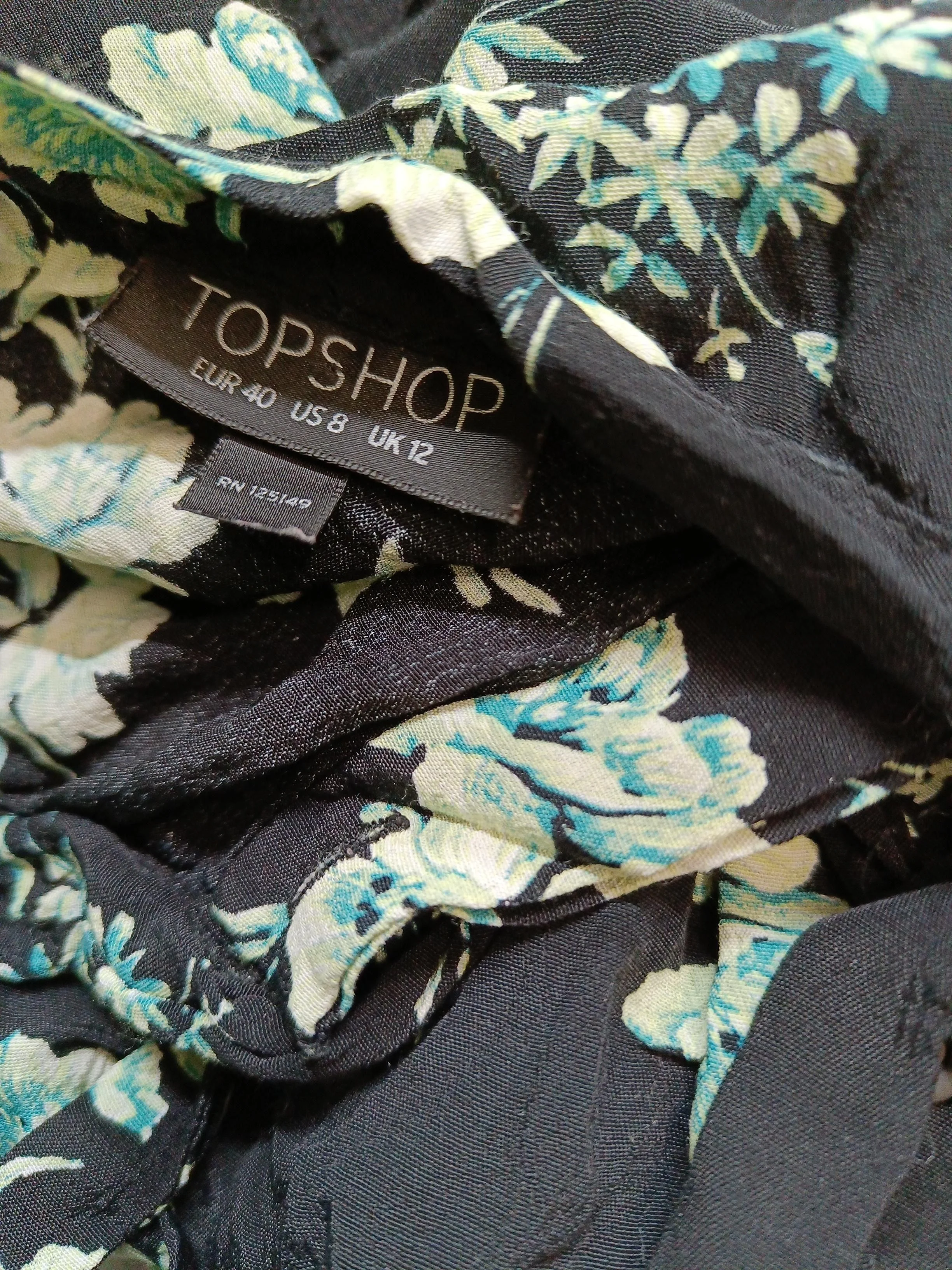 Topshop Women's Shirt UK 12 Black Floral 100% Other Short Sleeve Collared Basic - Image 5
