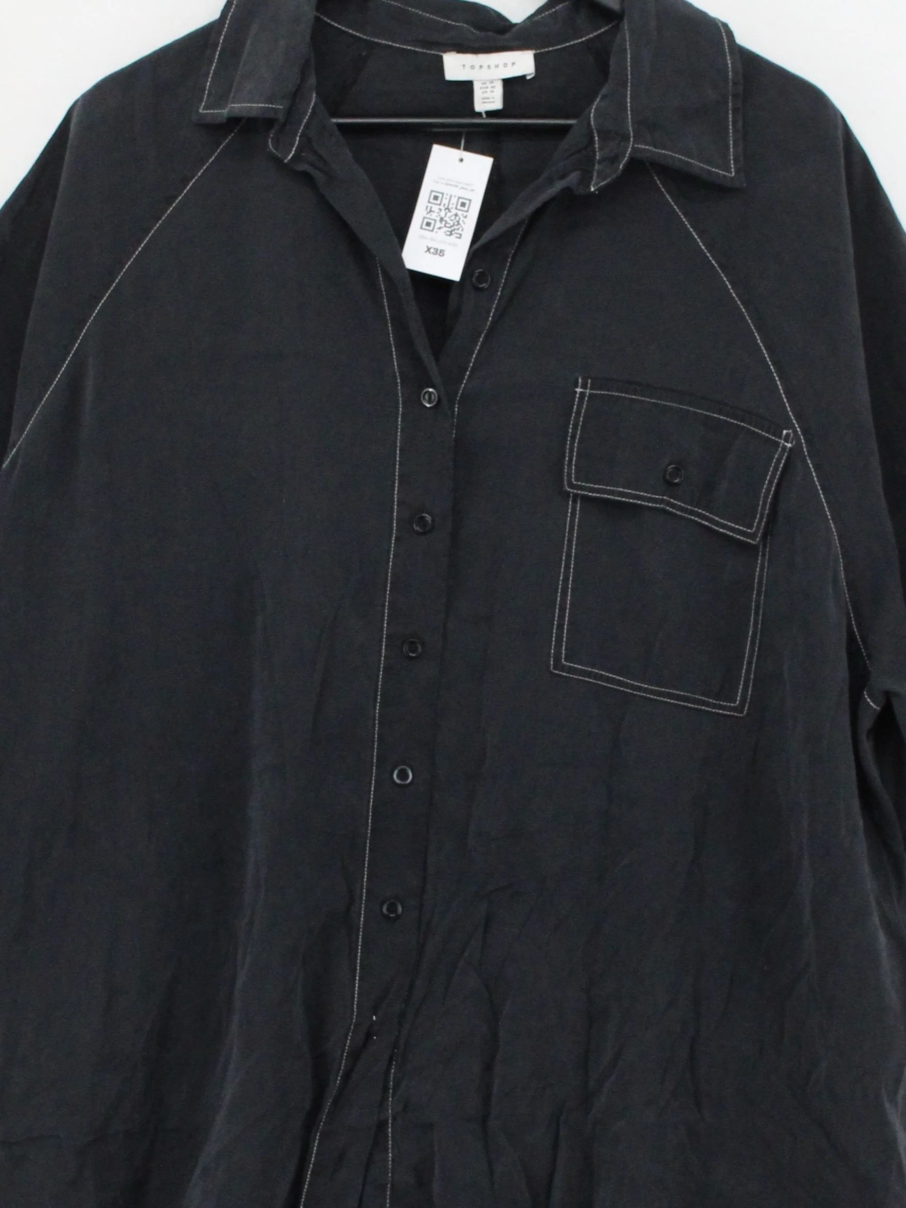 Topshop Women's Shirt UK 14 Black 100% Other Short Sleeve Collared Basic - Image 3
