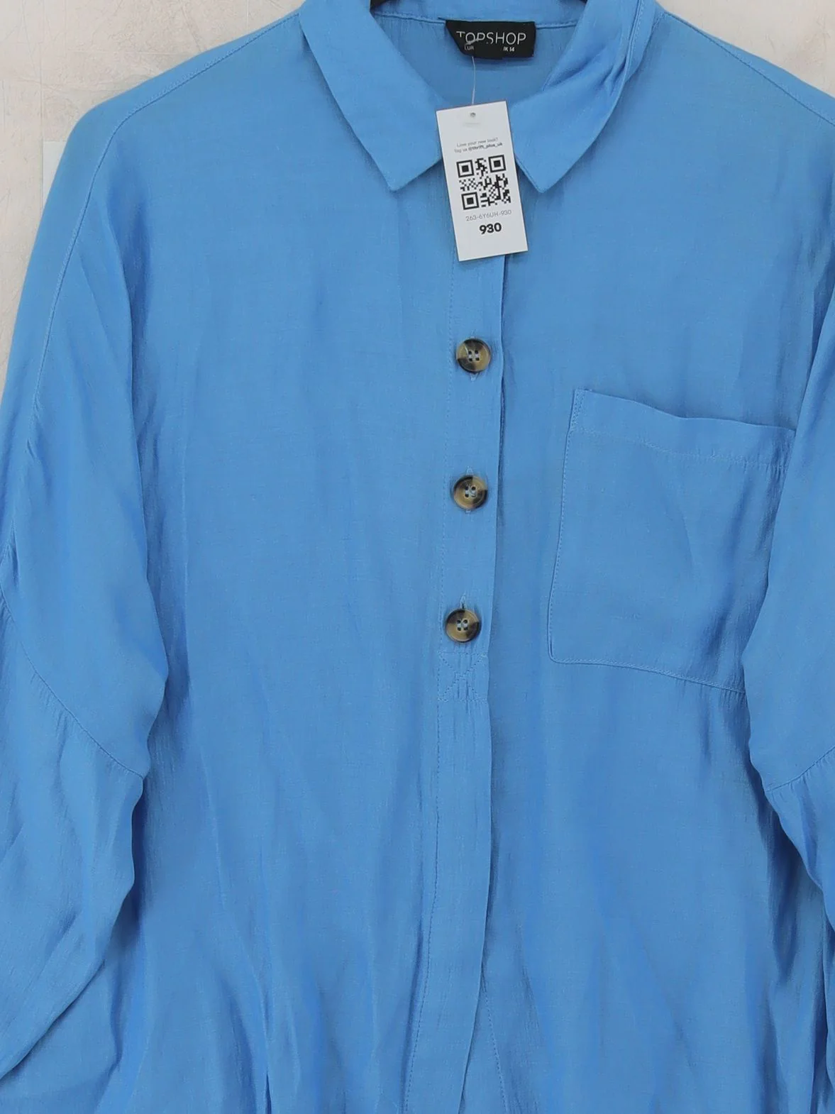 Topshop Women's Shirt UK 14 Blue Viscose with Polyester Basic - Image 3