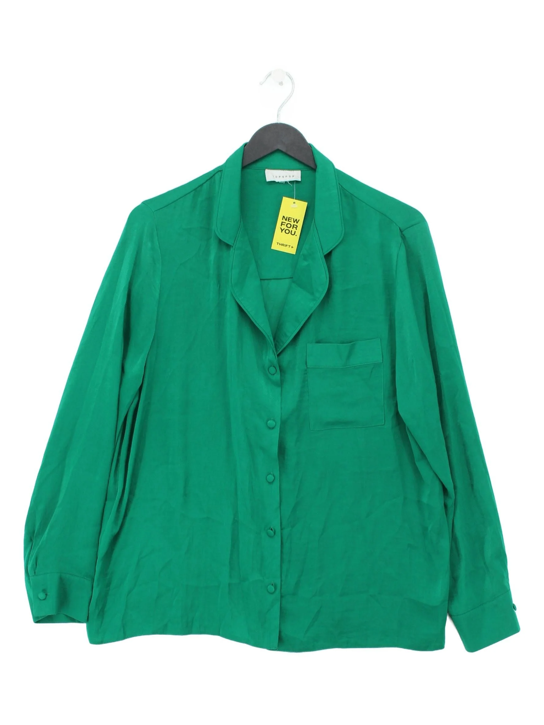 Topshop Women's Shirt UK 14 Green 100% Polyester Long Sleeve Collared Basic