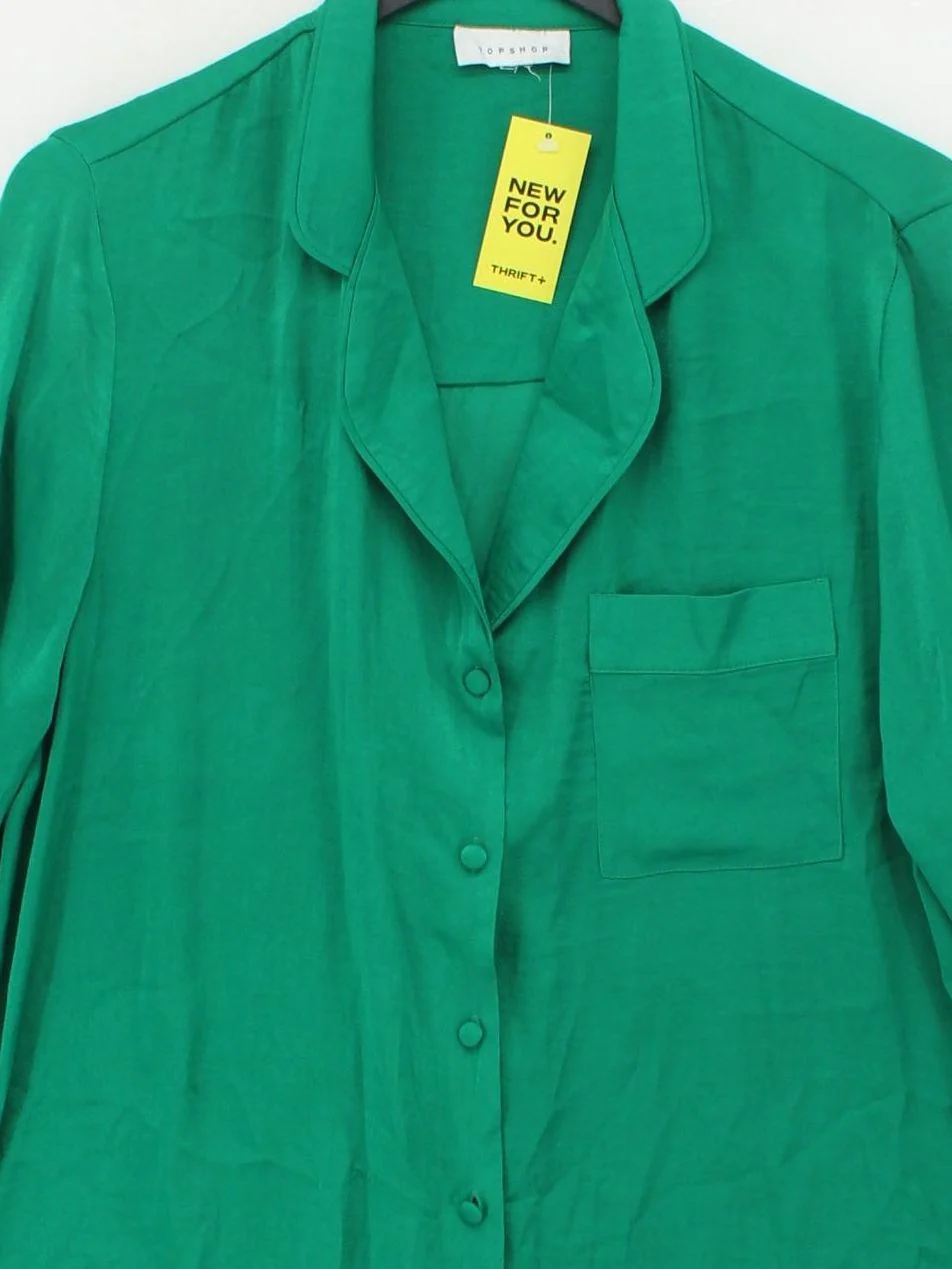 Topshop Women's Shirt UK 14 Green 100% Polyester Long Sleeve Collared Basic - Image 3