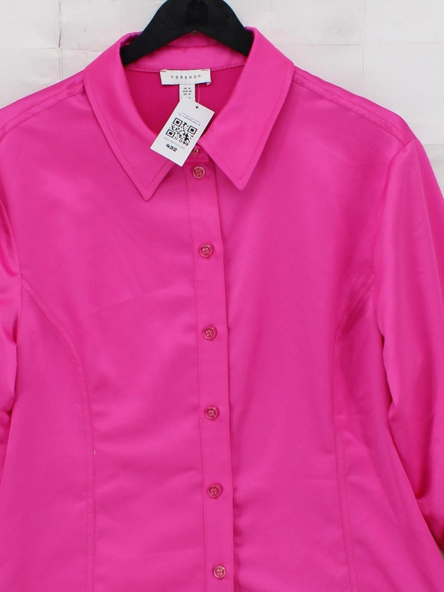 Topshop Women's Shirt UK 14 Pink 100% Polyester Long Sleeve Collared Basic - Image 3