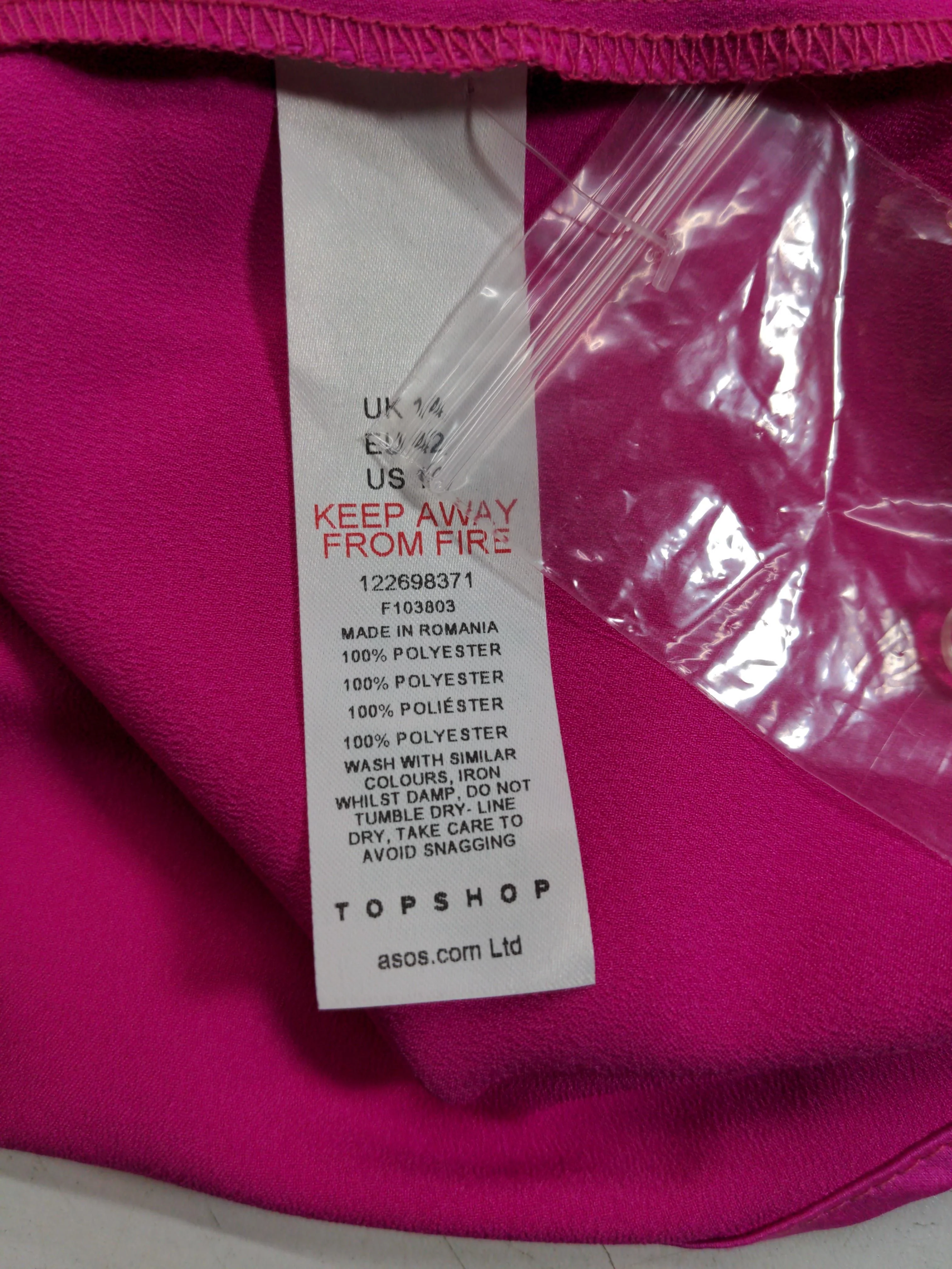 Topshop Women's Shirt UK 14 Pink 100% Polyester Long Sleeve Collared Basic - Image 6