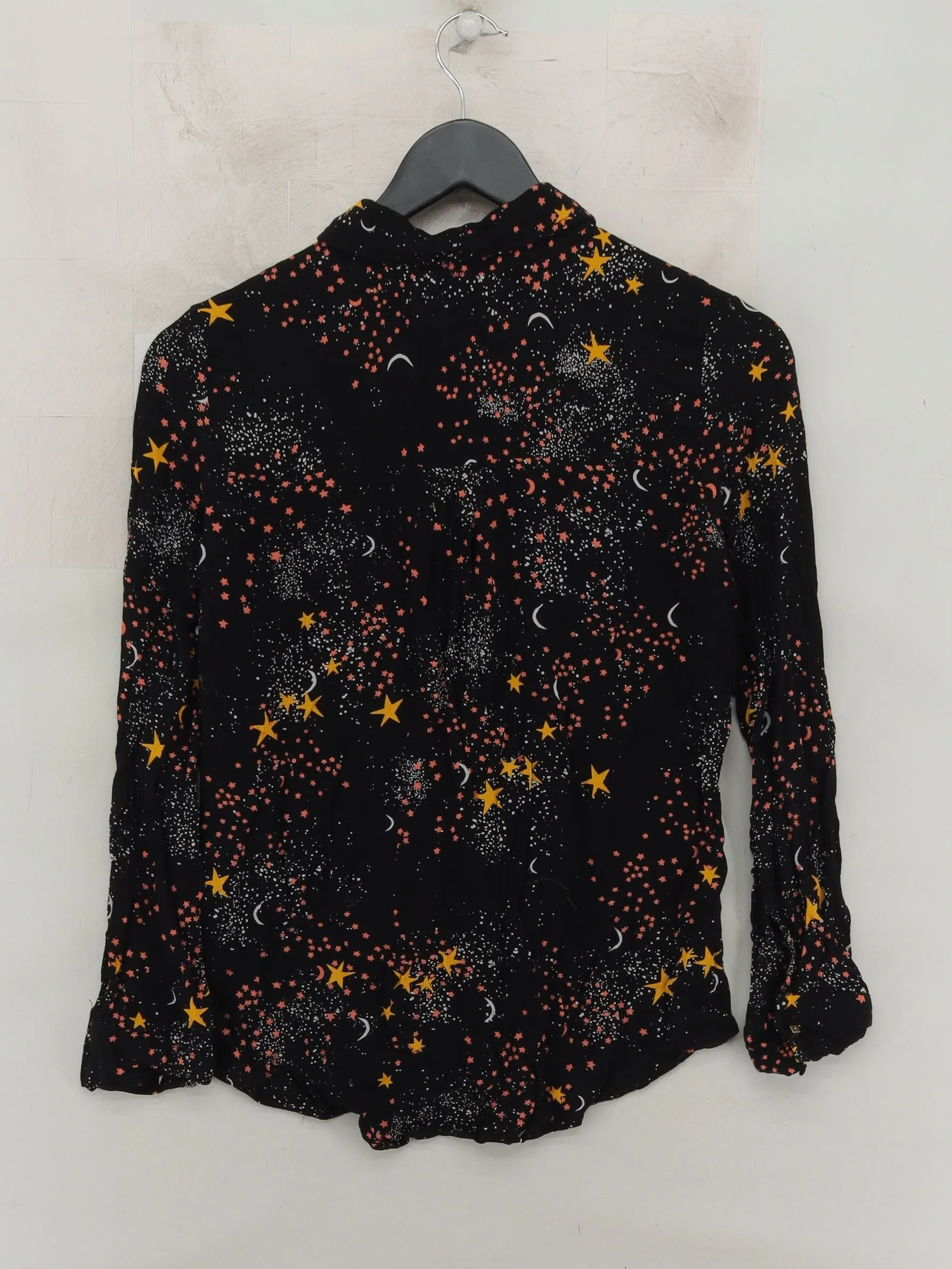 Topshop Women's Shirt UK 8 Black Graphic 100% Other Long Sleeve Collared Basic - Image 2