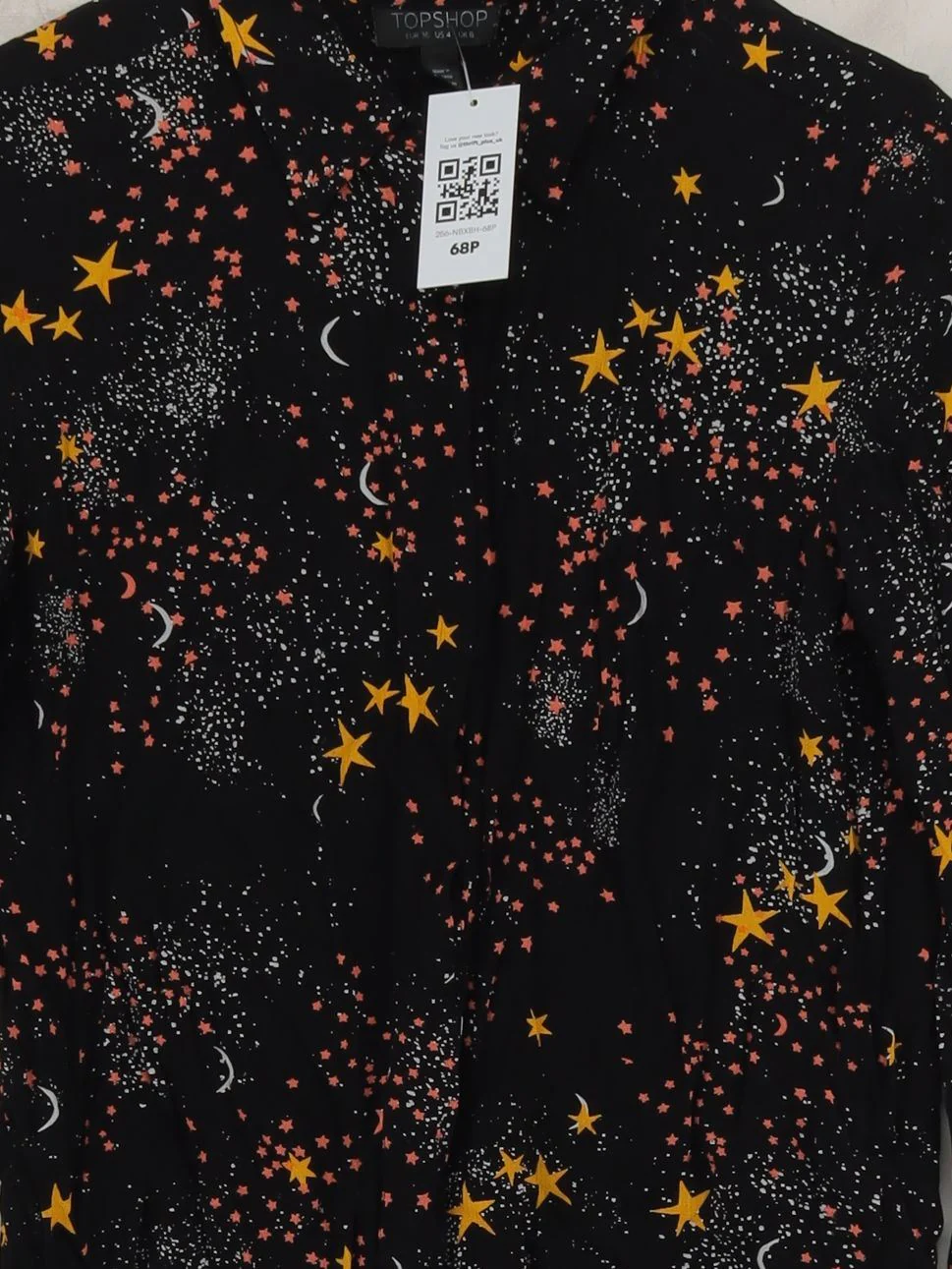 Topshop Women's Shirt UK 8 Black Graphic 100% Other Long Sleeve Collared Basic - Image 3