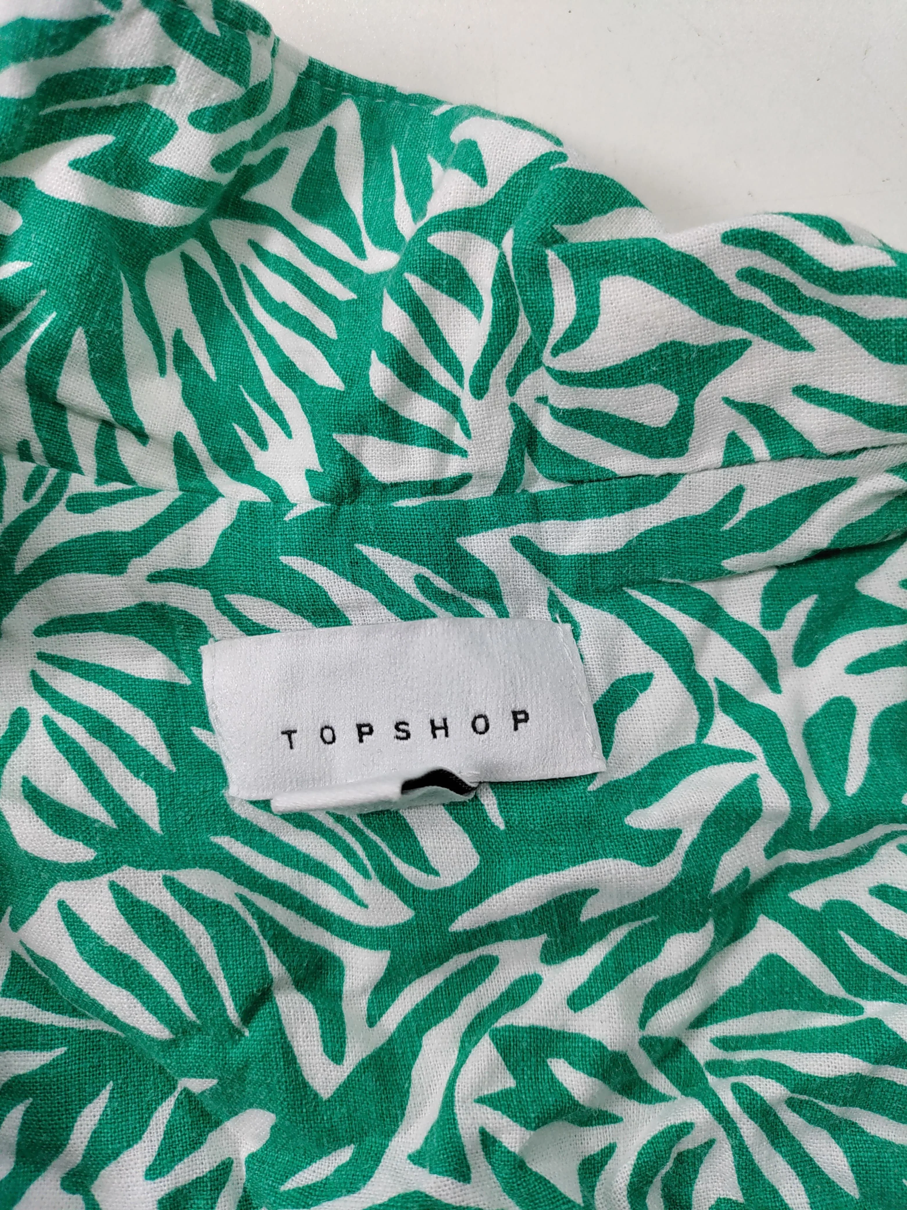 Topshop Women's Shirt UK 8 Green Linen with Viscose Sleeveless Collared Basic - Image 5