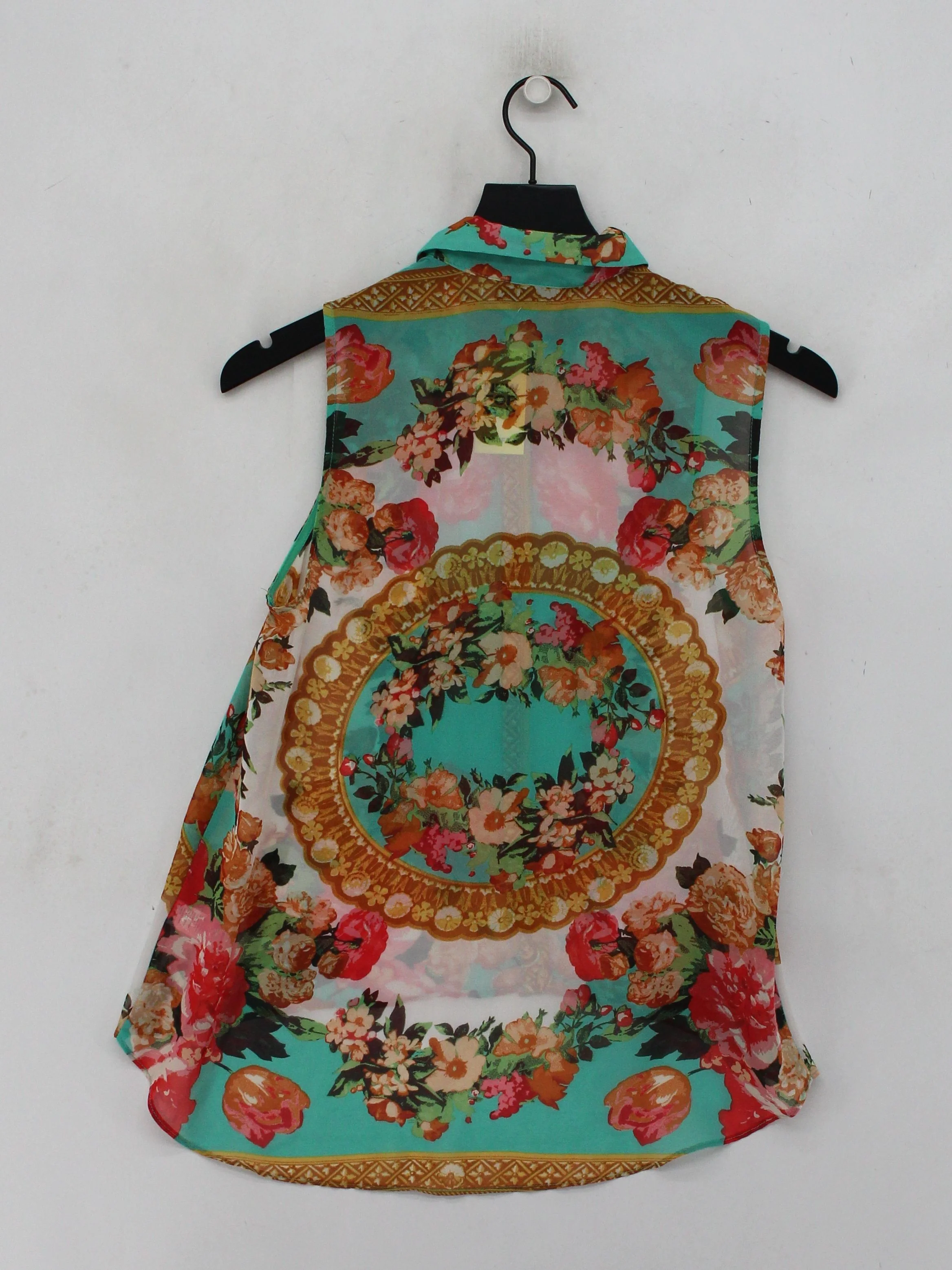 Topshop Women's Shirt UK 8 Multi Floral 100% Polyester Sleeveless Collared Basic - Image 2