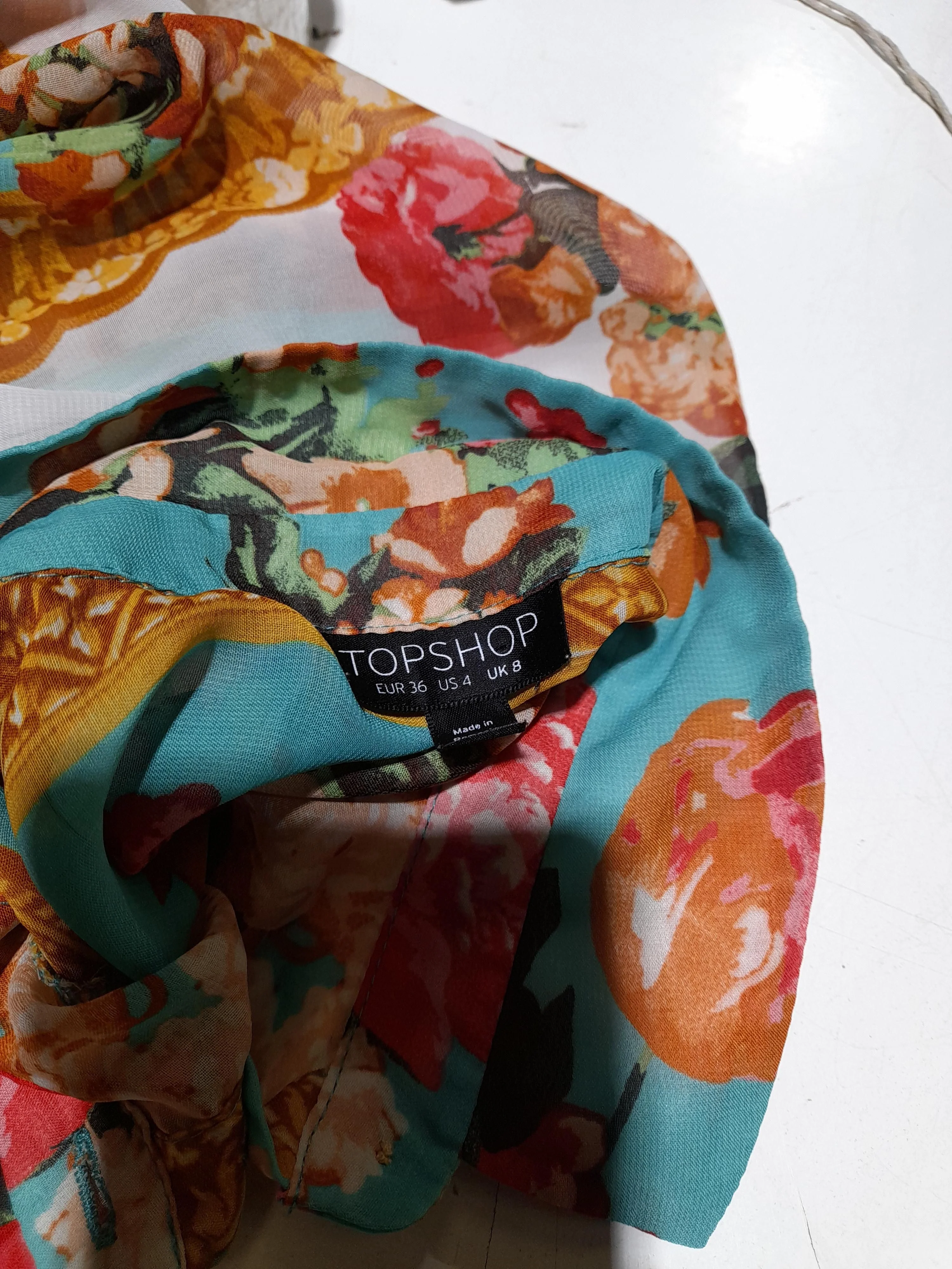 Topshop Women's Shirt UK 8 Multi Floral 100% Polyester Sleeveless Collared Basic - Image 5