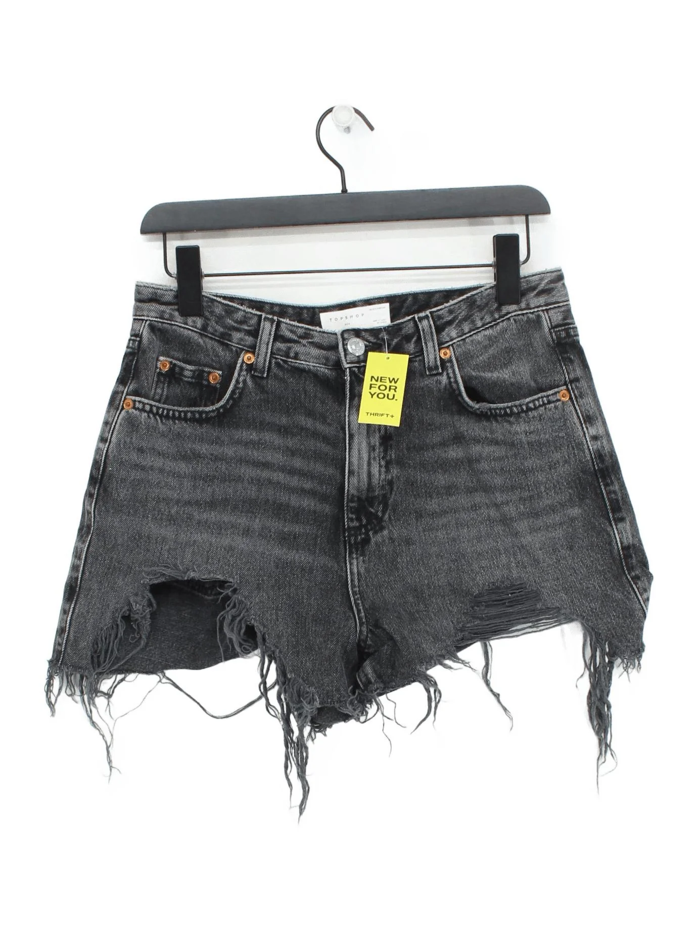 Topshop Women's Shorts UK 12 Black Cotton with Polyester, Cotton Cut-Off
