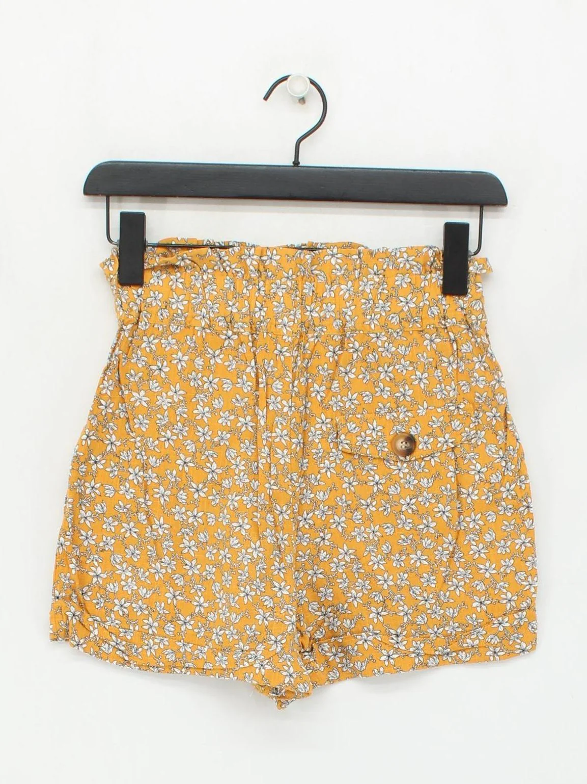 Topshop Women's Shorts UK 6 Yellow Floral Viscose with Linen Paperbag - Image 2