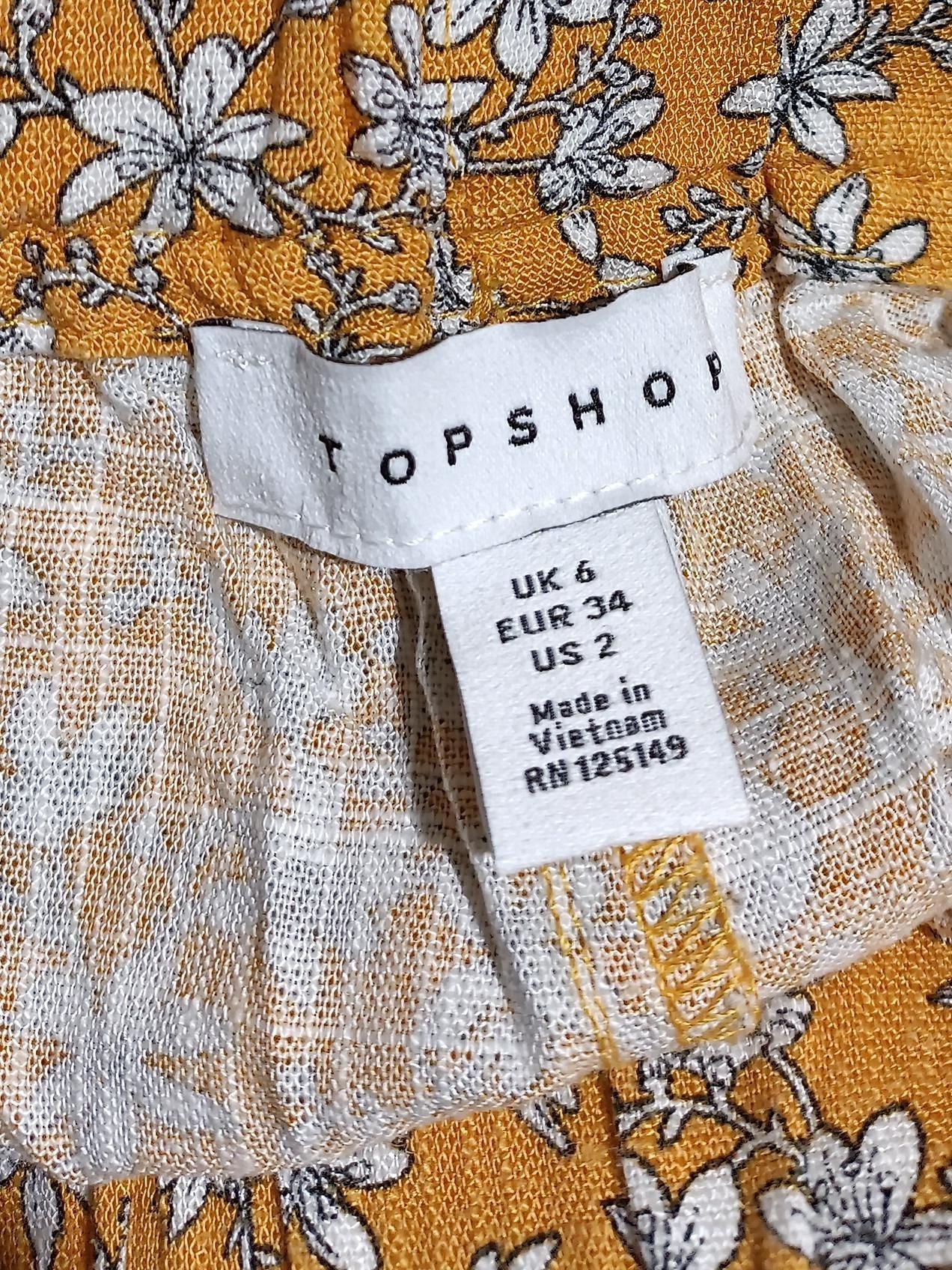 Topshop Women's Shorts UK 6 Yellow Floral Viscose with Linen Paperbag - Image 5