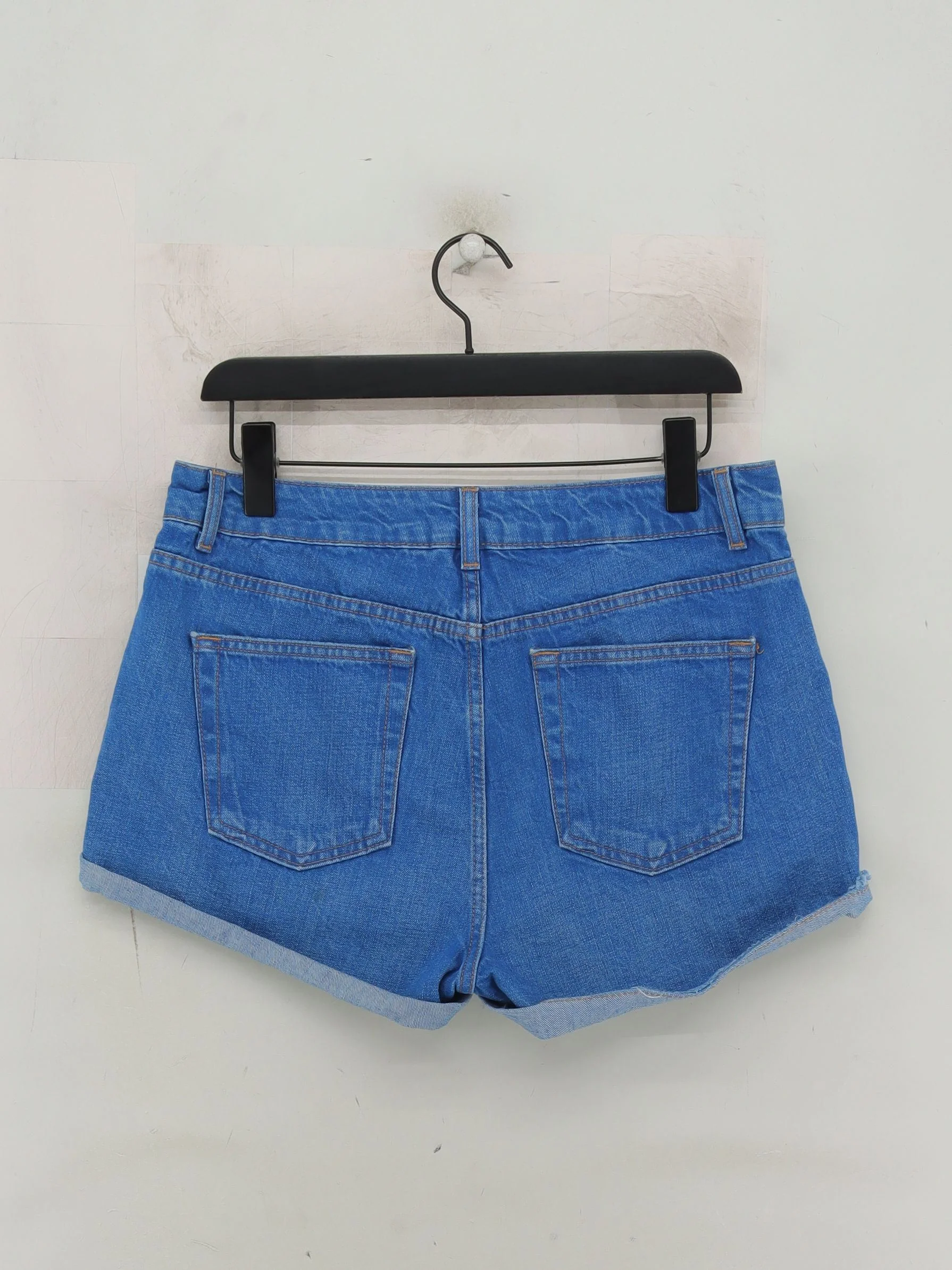 Topshop Women's Shorts W 32 in Blue 100% Cotton Cut-Off - Image 2