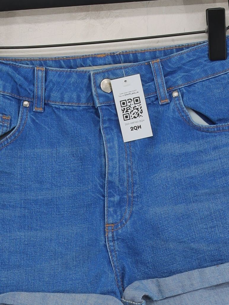 Topshop Women's Shorts W 32 in Blue 100% Cotton Cut-Off - Image 3