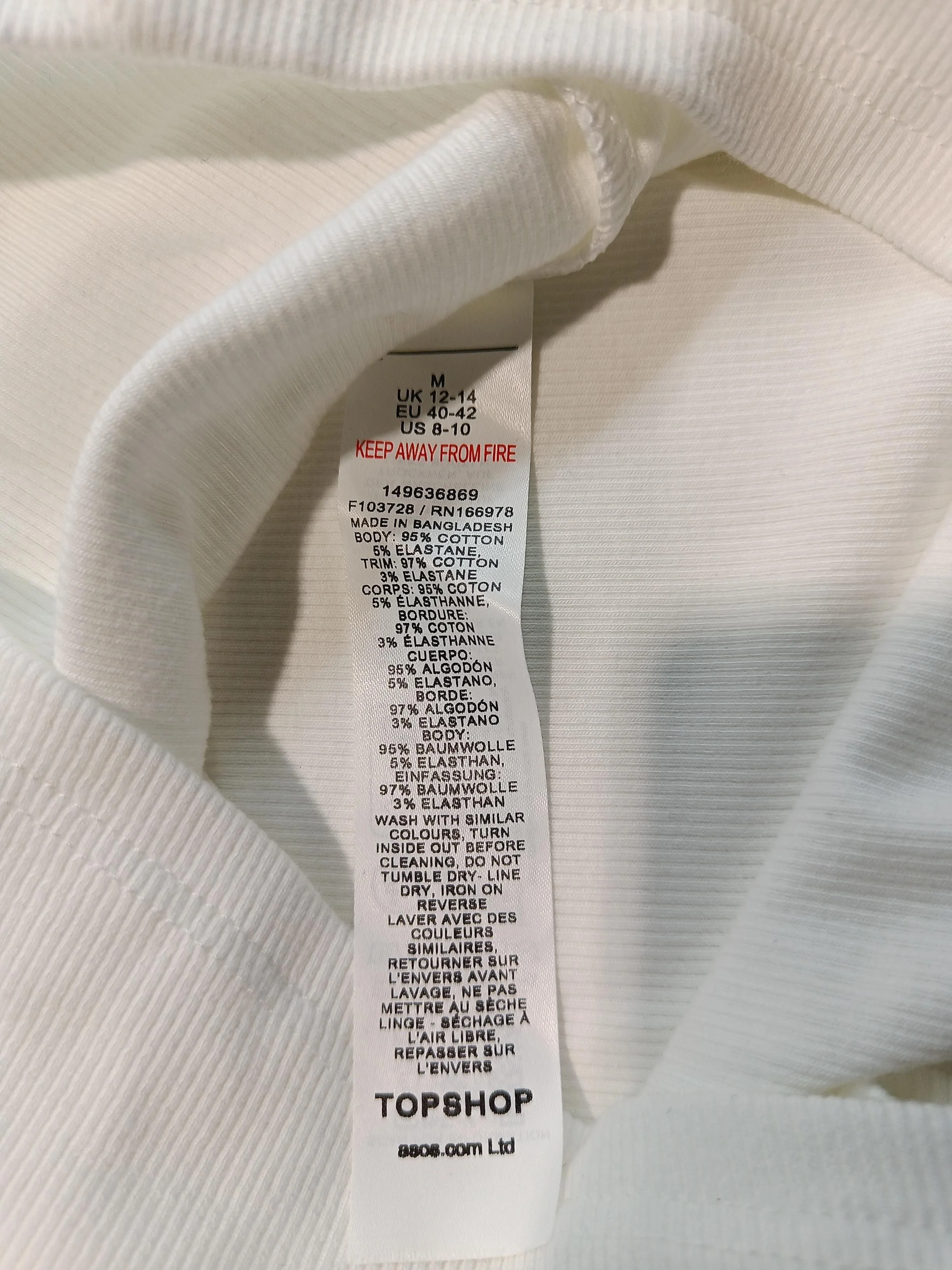 Topshop Women's T-Shirt M White Cotton with Elastane Basic - Image 6