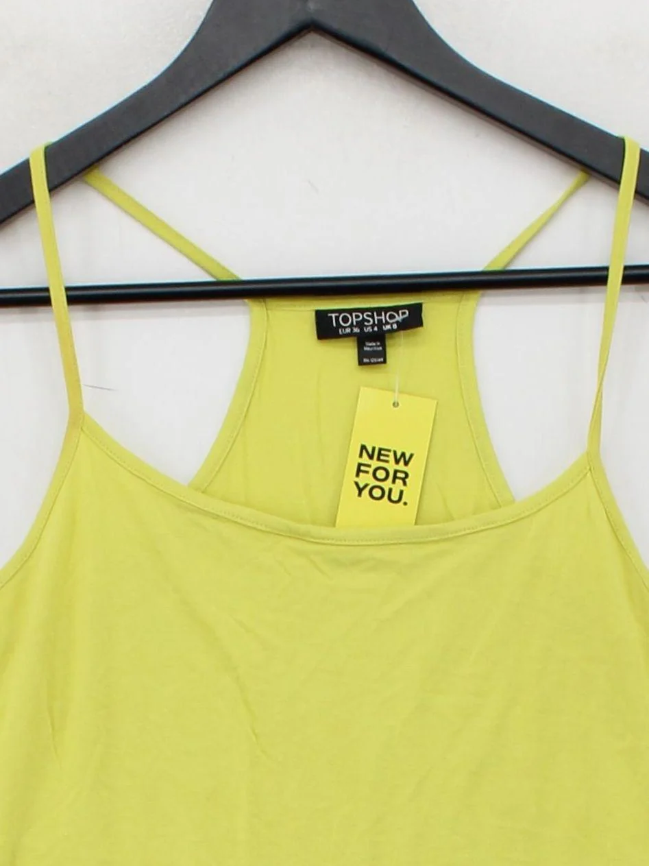 Topshop Women's T-Shirt S Yellow 100% Viscose Sleeveless Round Neck Camisole - Image 3
