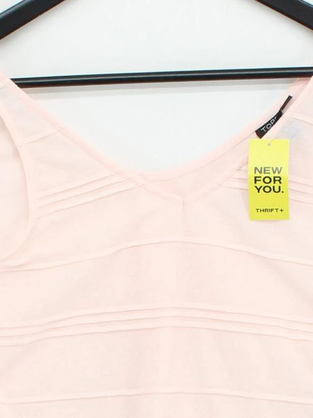 Topshop Women's T-Shirt UK 10 Pink 100% Polyester Sleeveless V-Neck Basic - Image 3