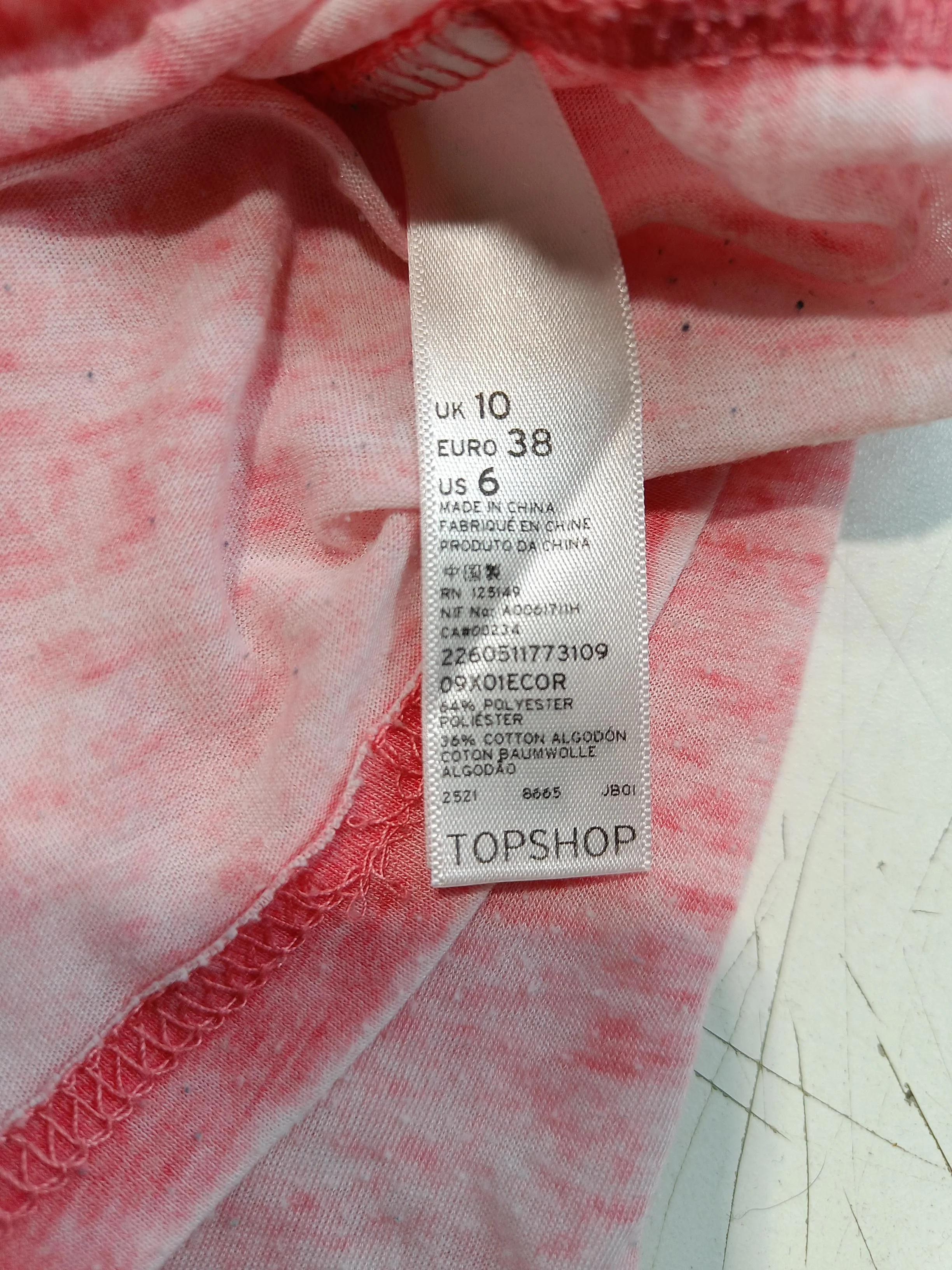 Topshop Women's T-Shirt UK 10 Red Cotton with Polyester Basic - Image 6