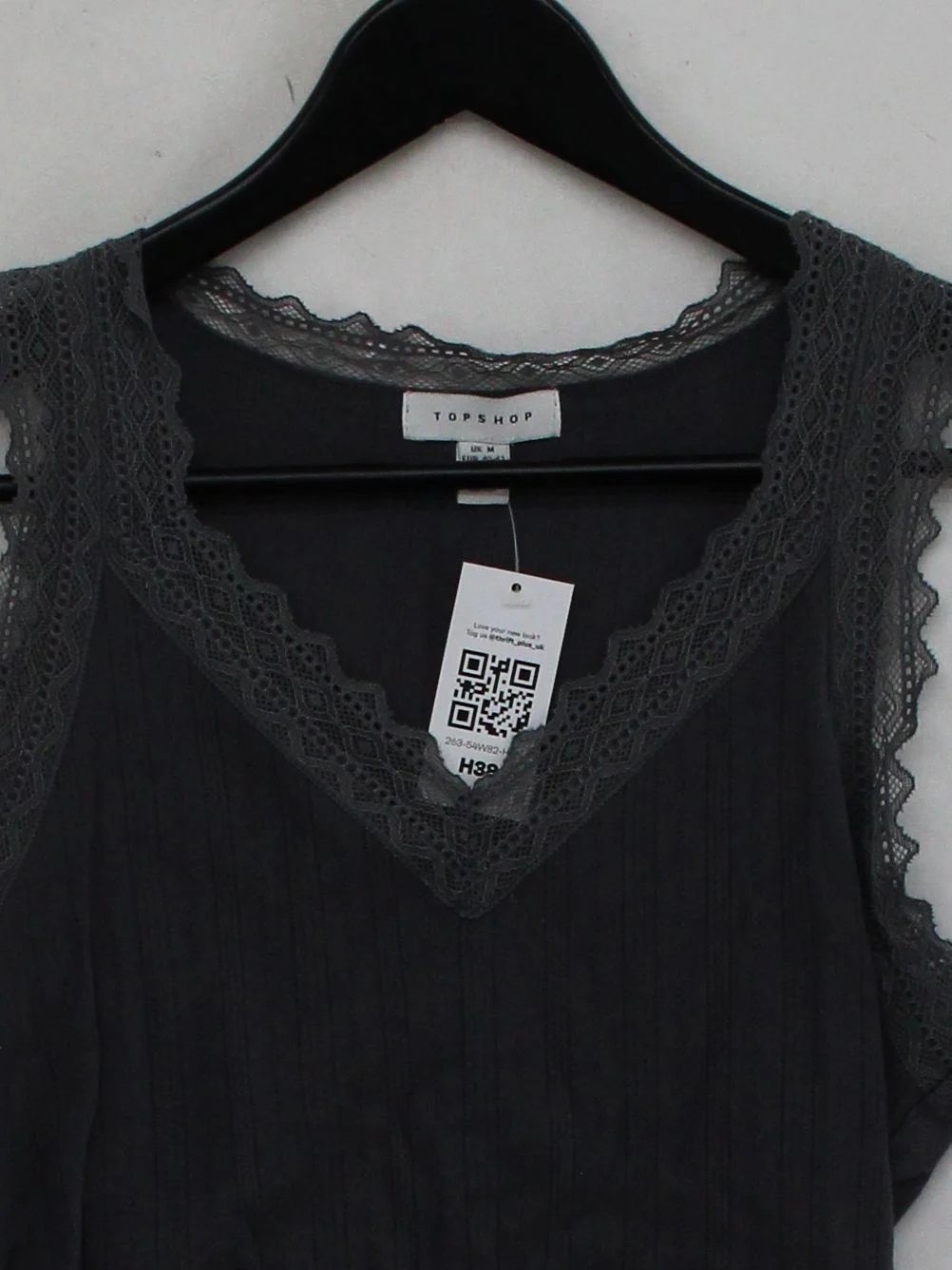 Topshop Women's T-Shirt UK 12 Grey 100% Cotton Sleeveless V-Neck Camisole - Image 3